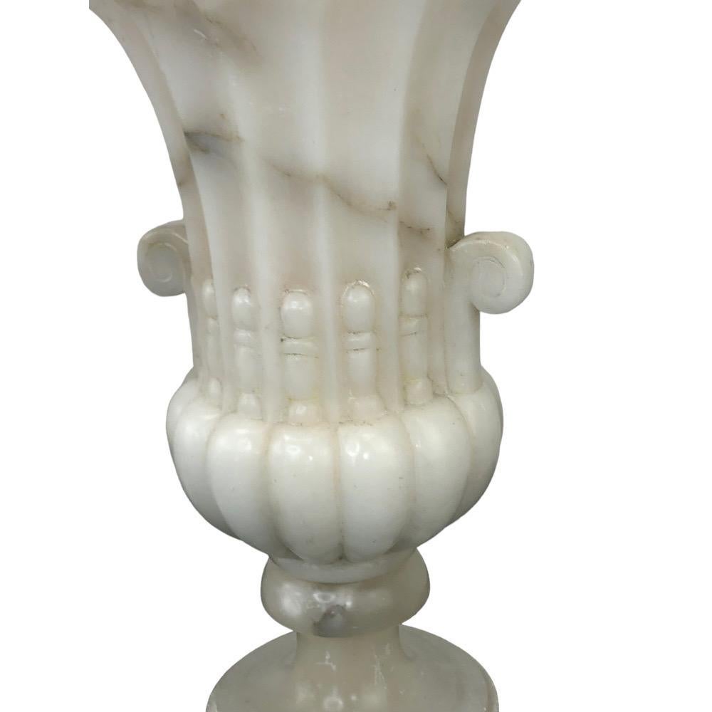 Neoclassical Pair Of Italian Alabaster Carved Urn Lamps