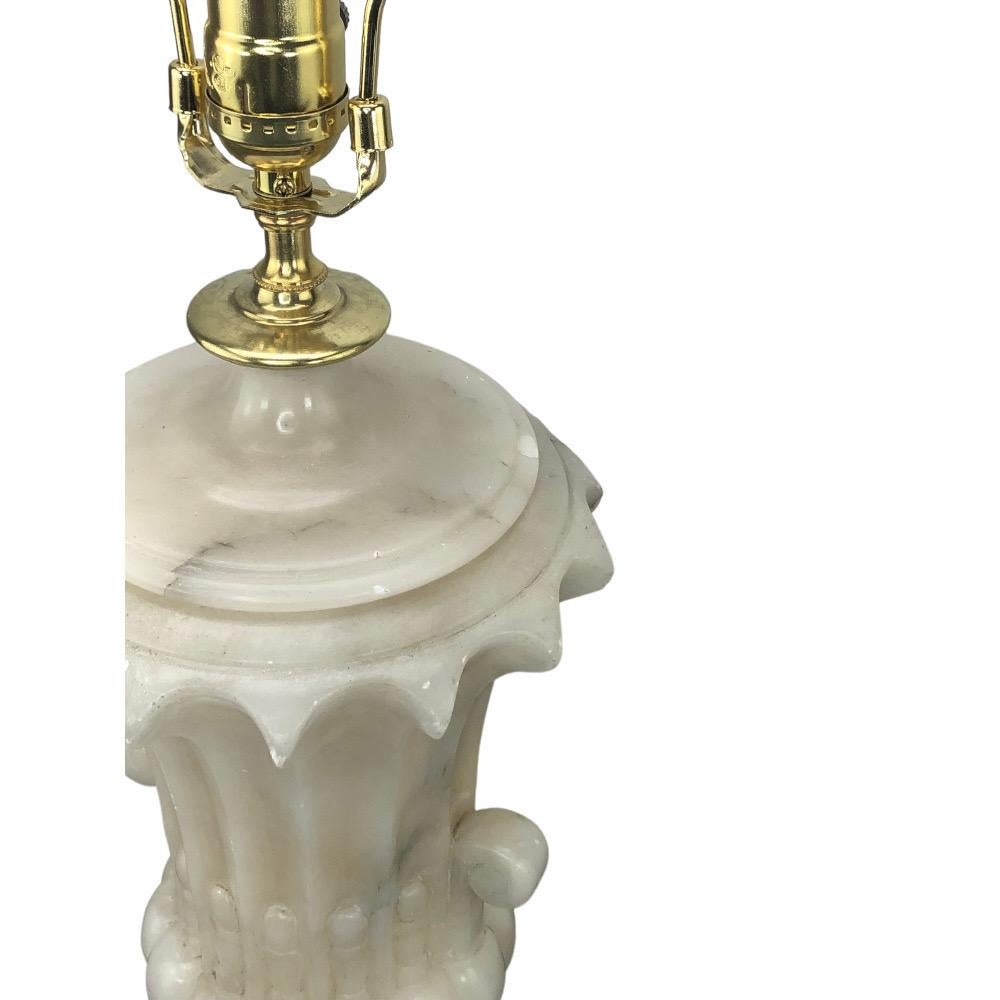 Early 20th Century Pair Of Italian Alabaster Carved Urn Lamps