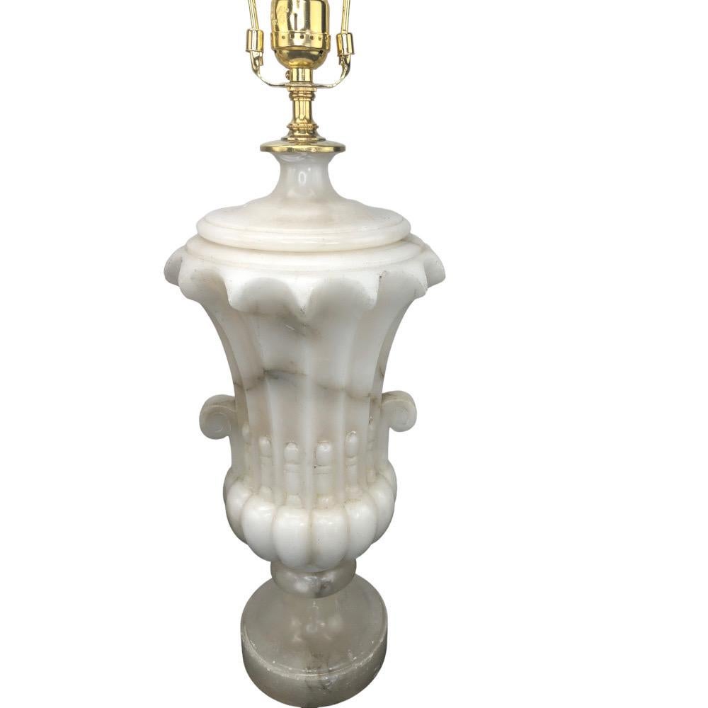Pair Of Italian Alabaster Carved Urn Lamps 3