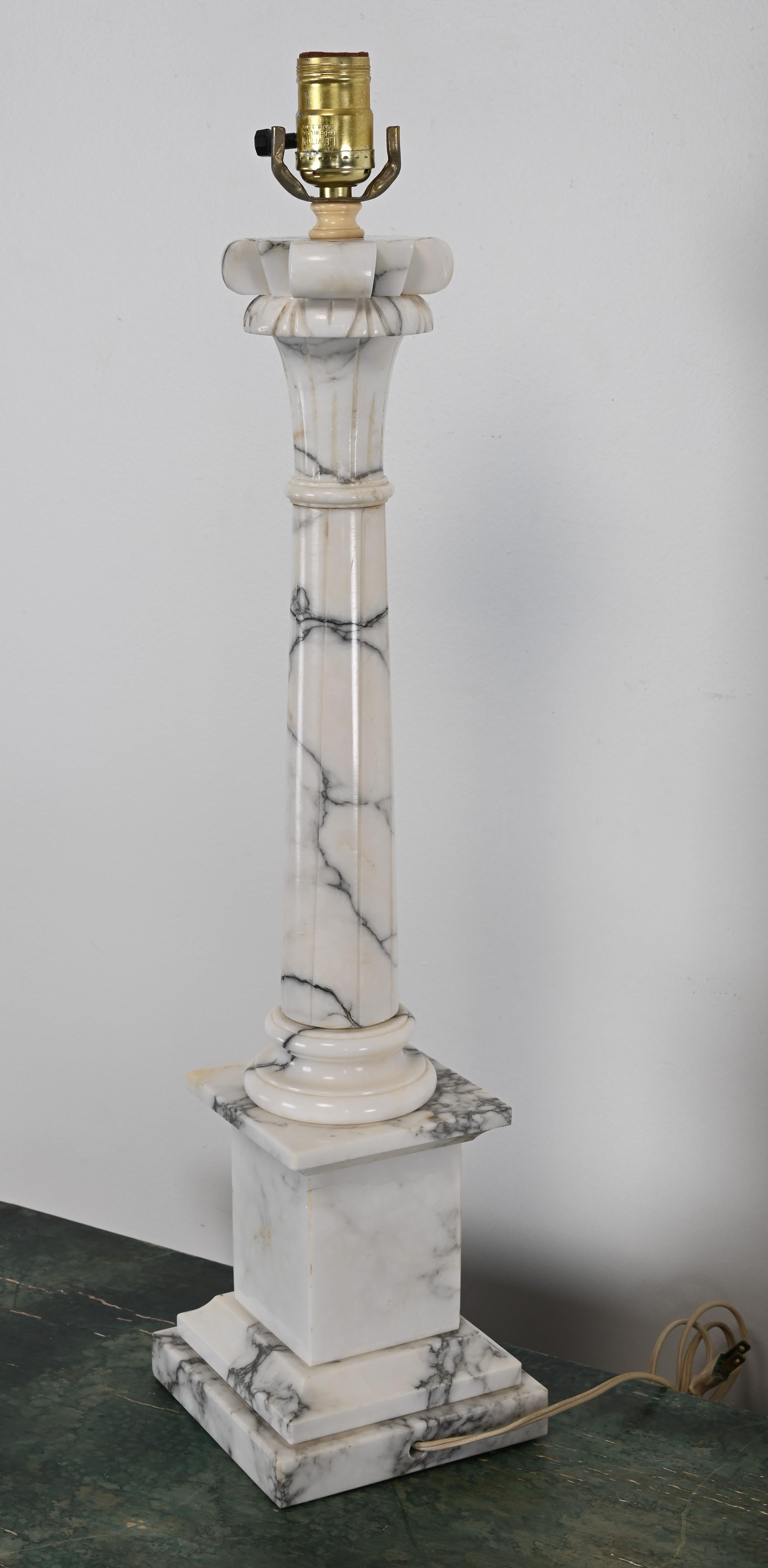 Pair of Italian Alabaster Column Lamps, 1960s 5