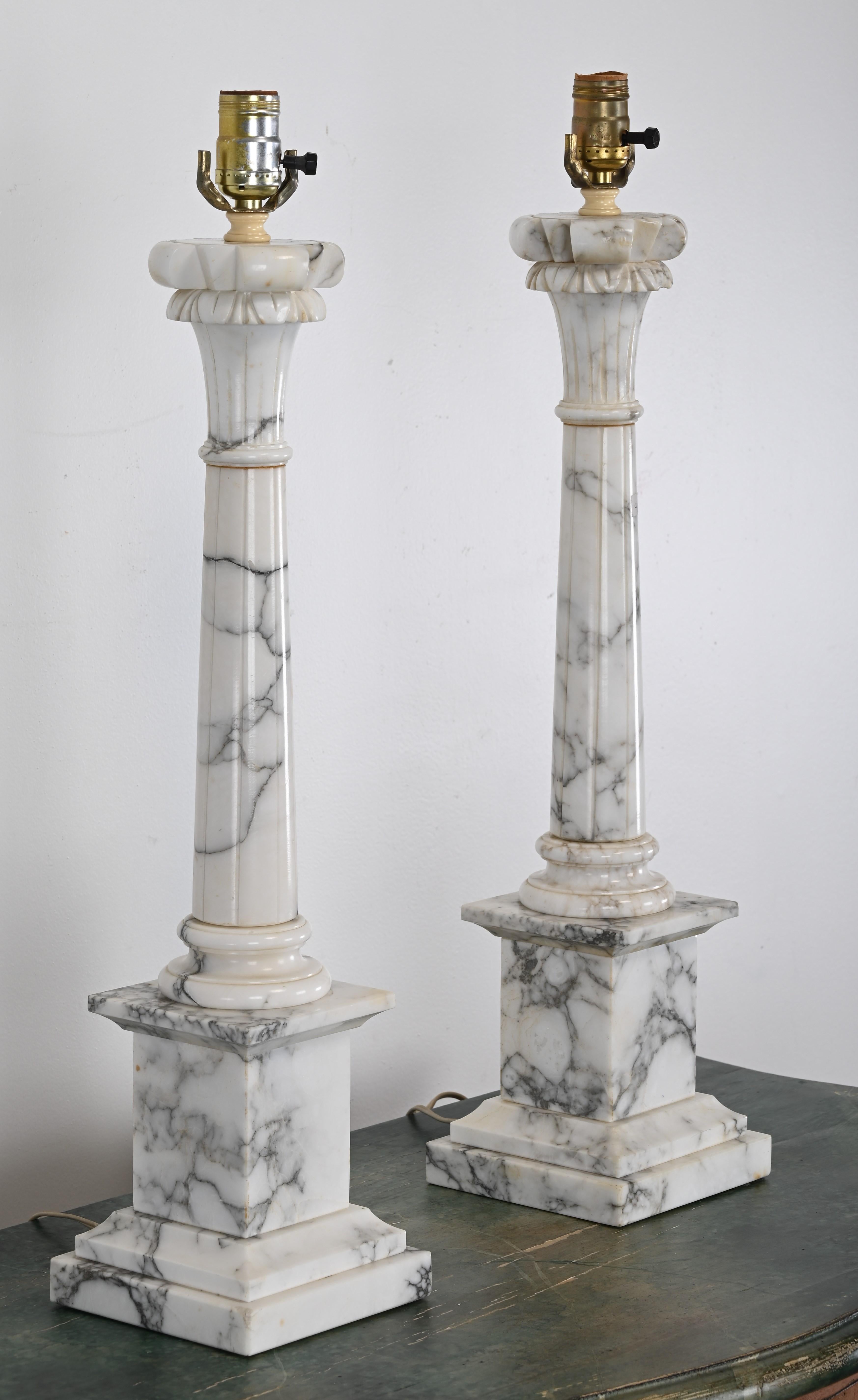 Pair of Italian Alabaster Column Lamps, 1960s 1