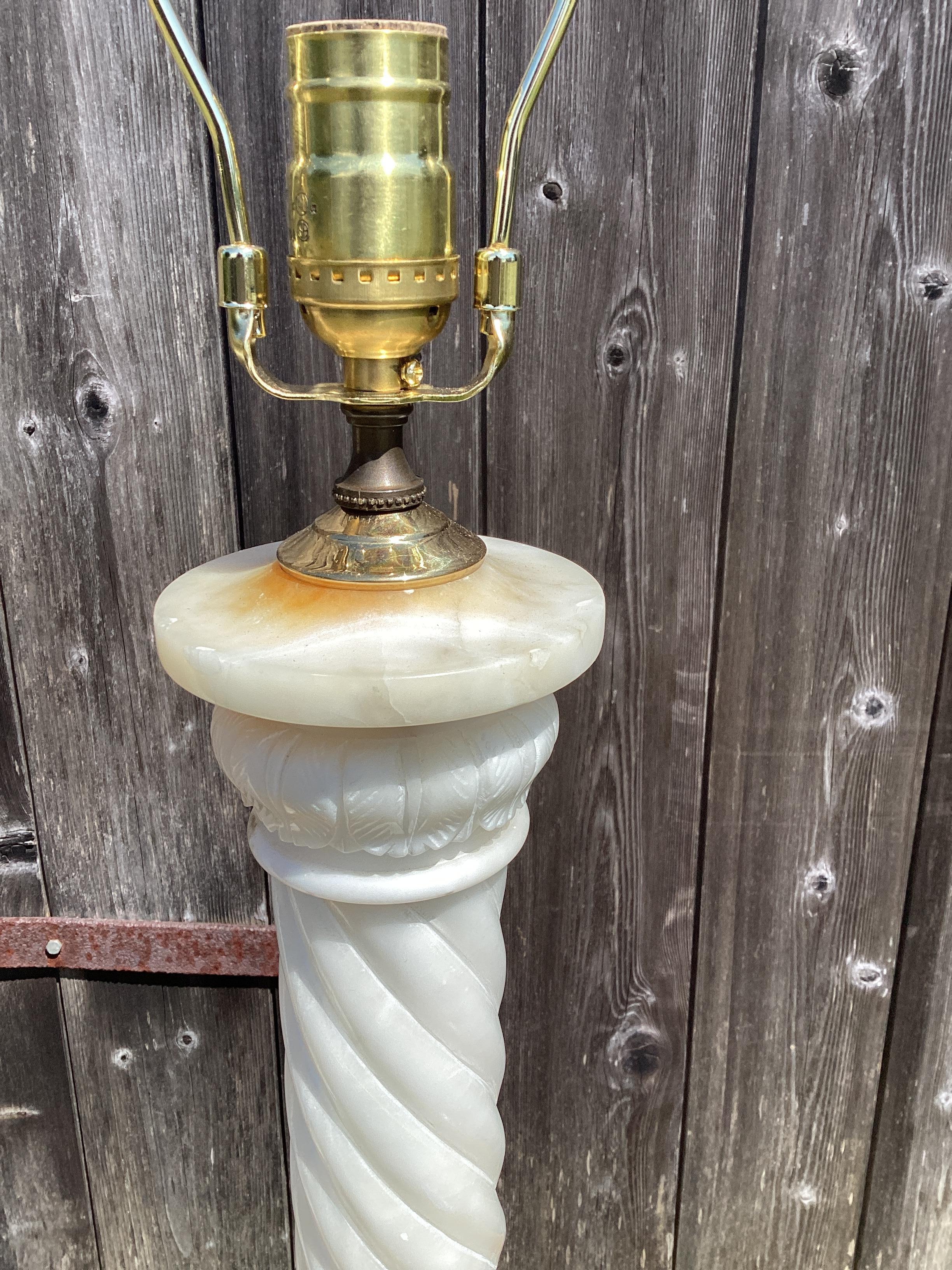 Pair of Italian Alabaster Column Lamps For Sale 6