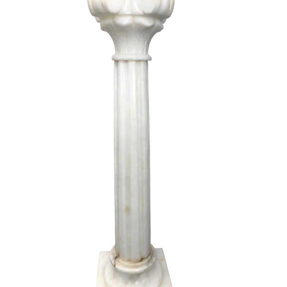 Pair of Italian Alabaster Column Lamps In Good Condition In Chapel Hill, NC