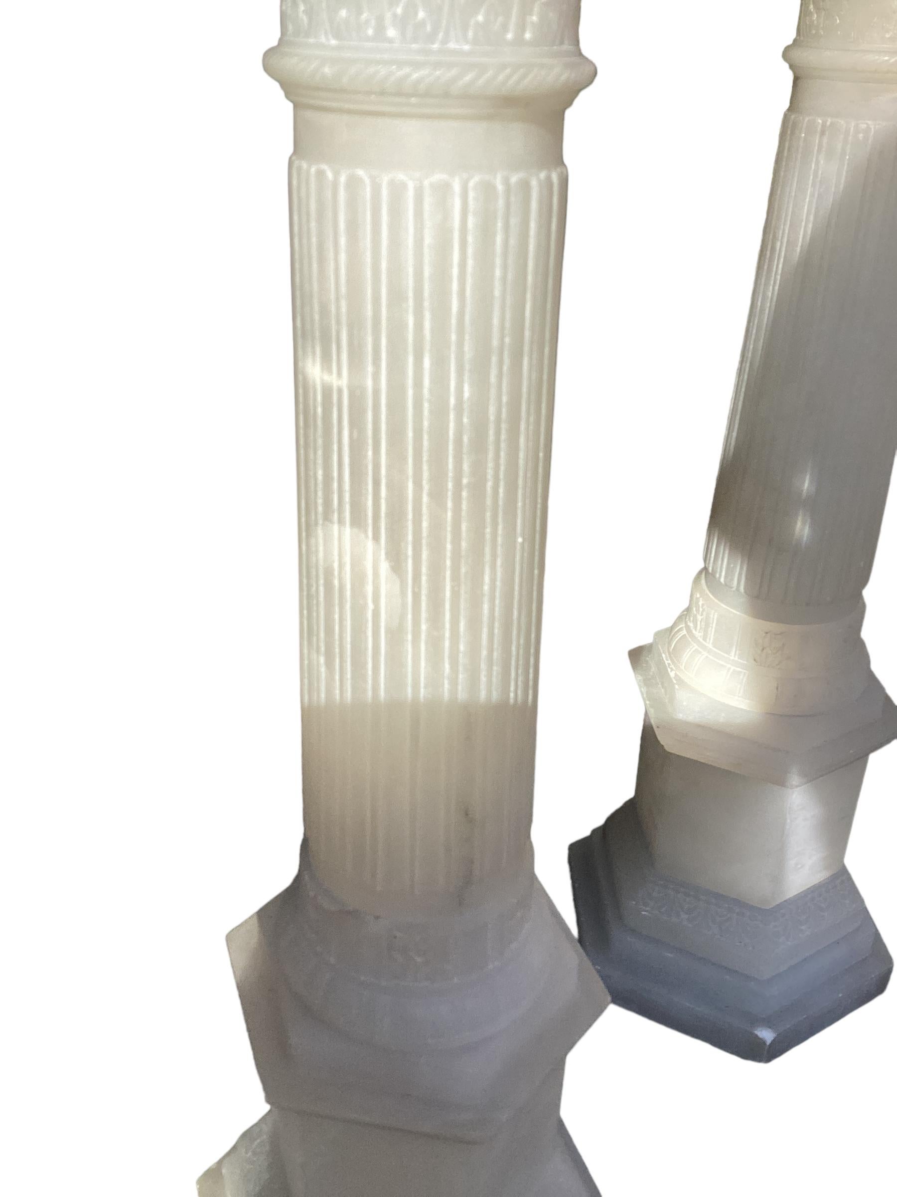 Pair of Italian Alabaster Column Lamps  In Good Condition For Sale In Chapel Hill, NC