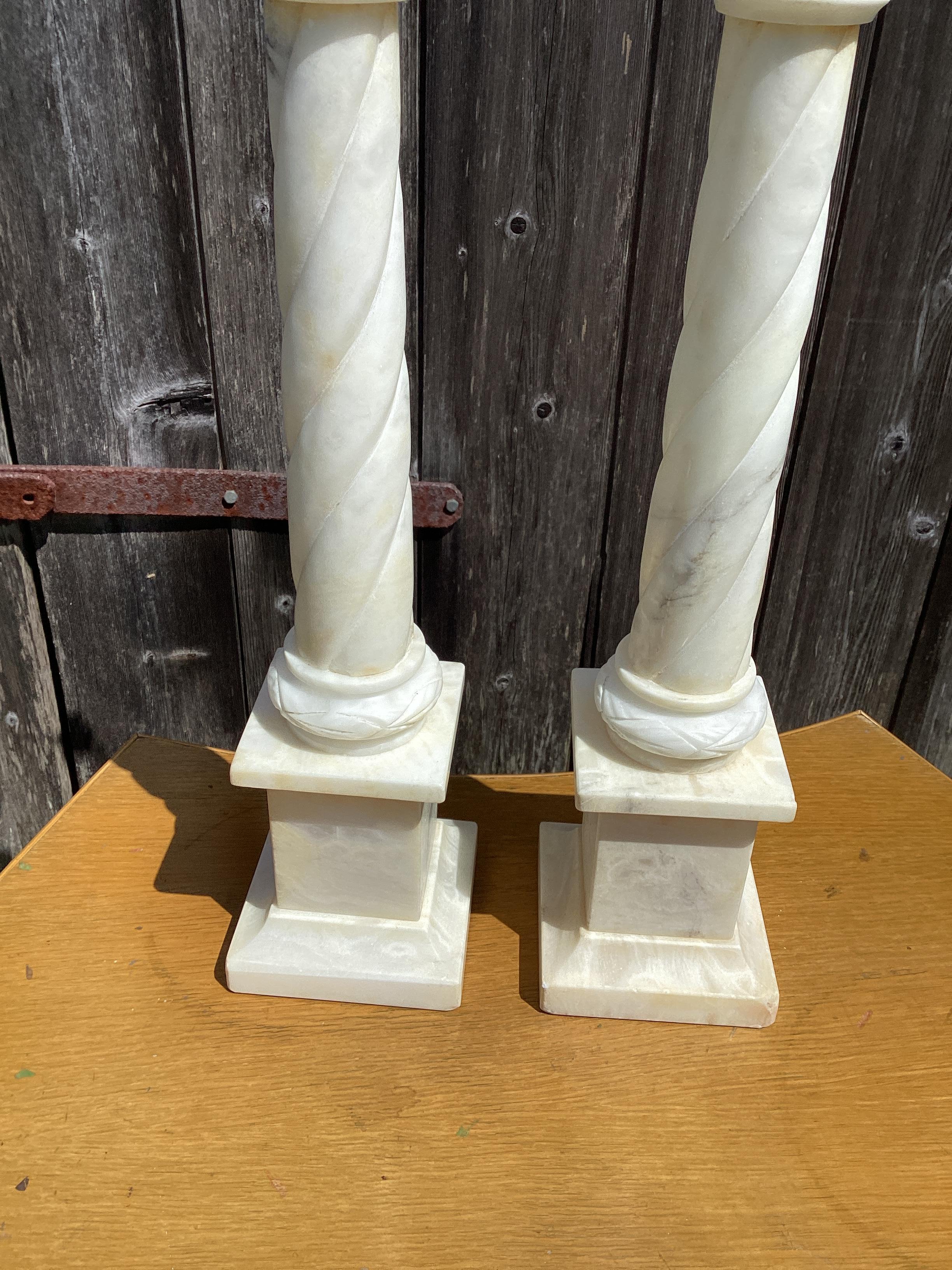 Pair of Italian Alabaster Column Lamps In Good Condition For Sale In Chapel Hill, NC