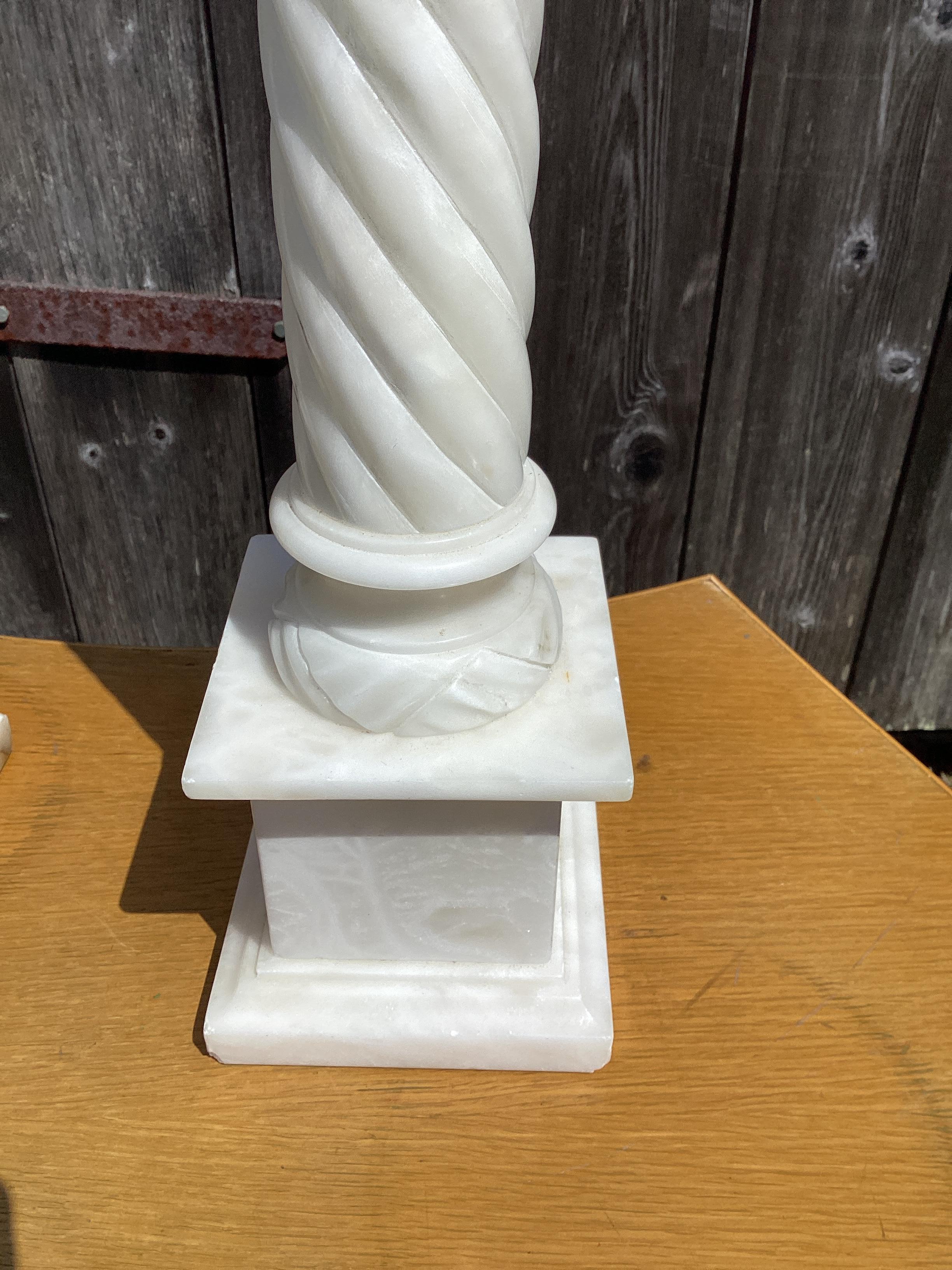 Pair of Italian Alabaster Column Lamps For Sale 4