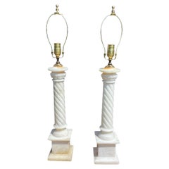 Vintage Pair of Italian Alabaster Column Lamps