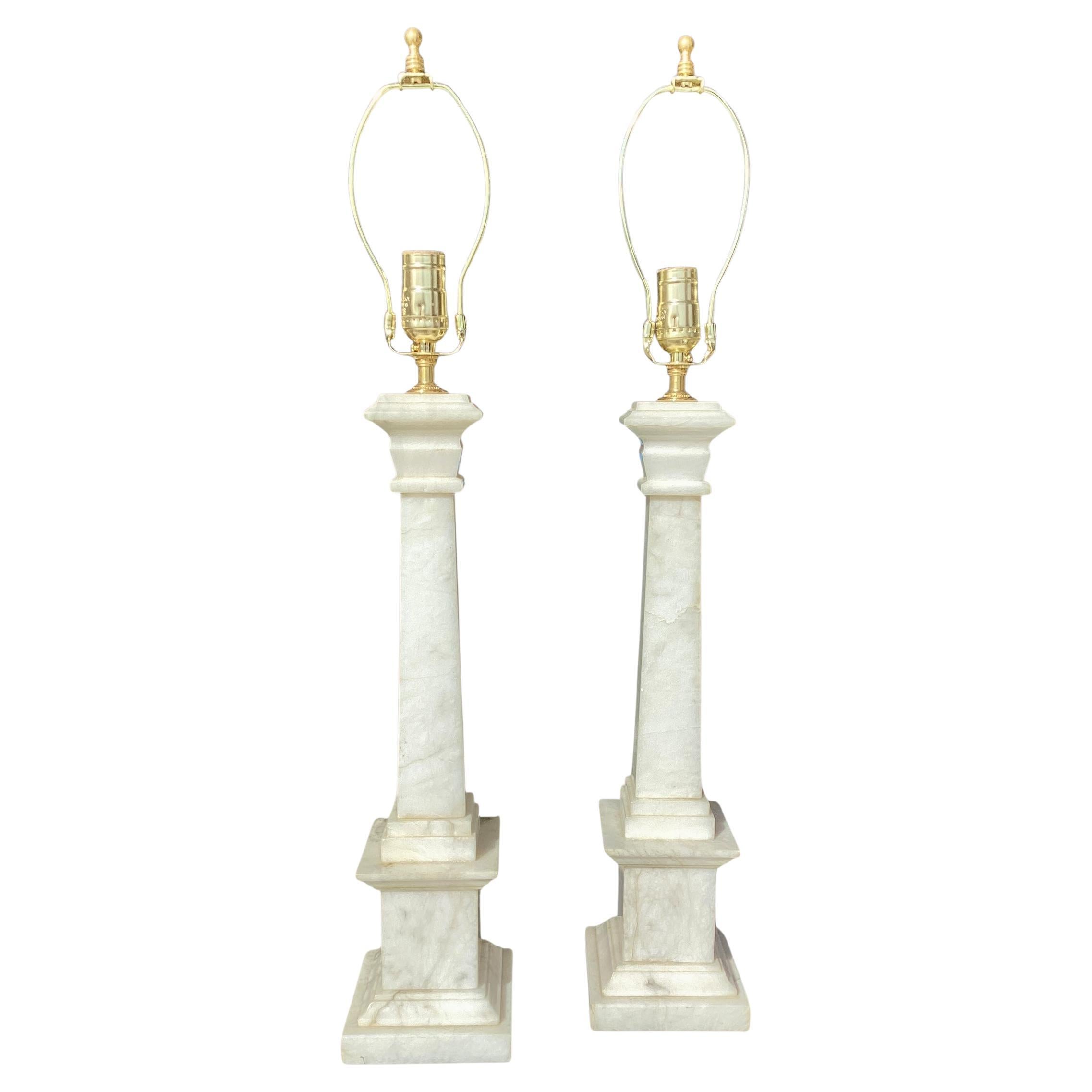 Pair of Italian Alabaster Column Lamps