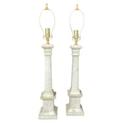Coppia di lampade a colonna in alabastro italiane