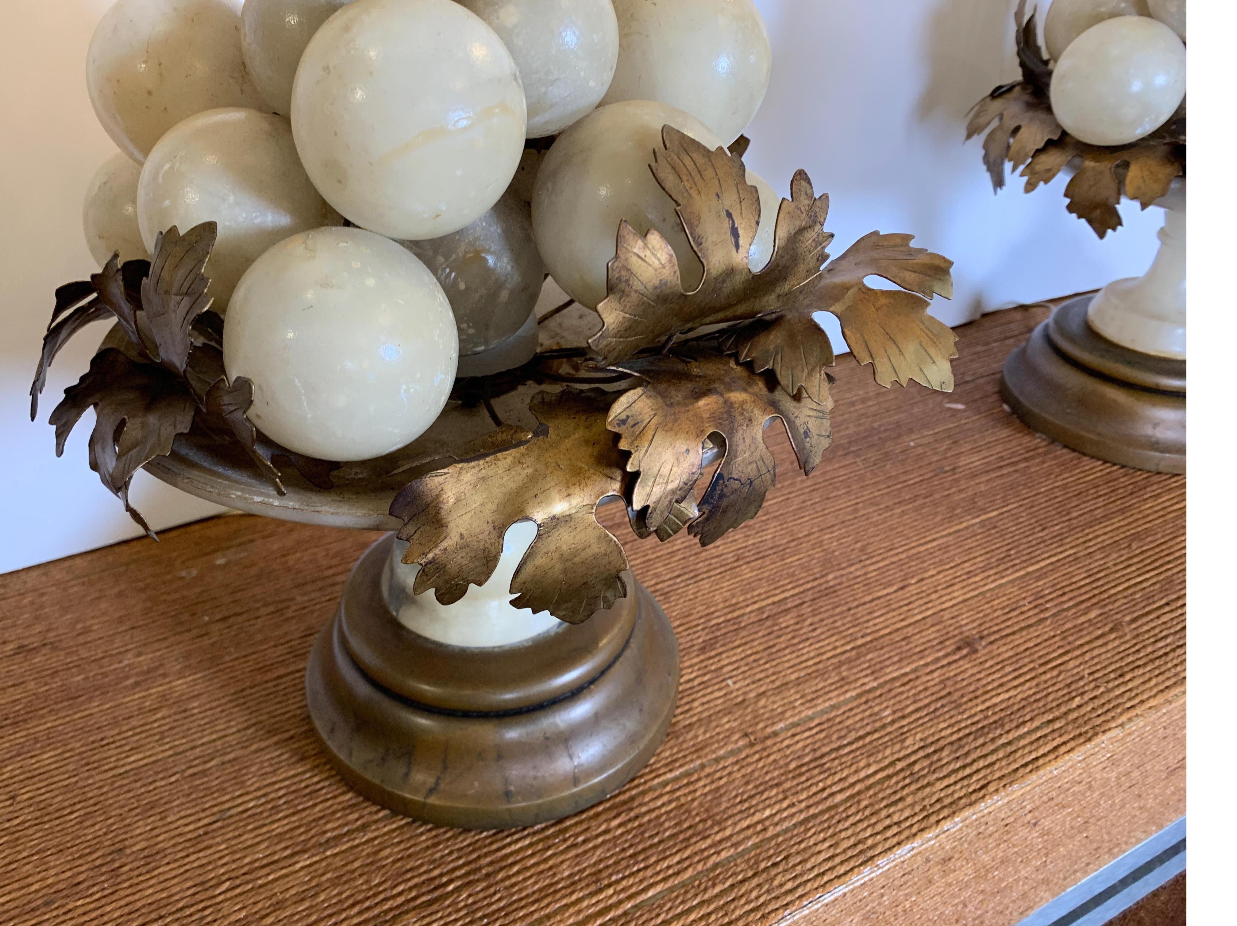 Mid-Century Modern Pair of Italian Alabaster Grape Cluster Form Lamps
