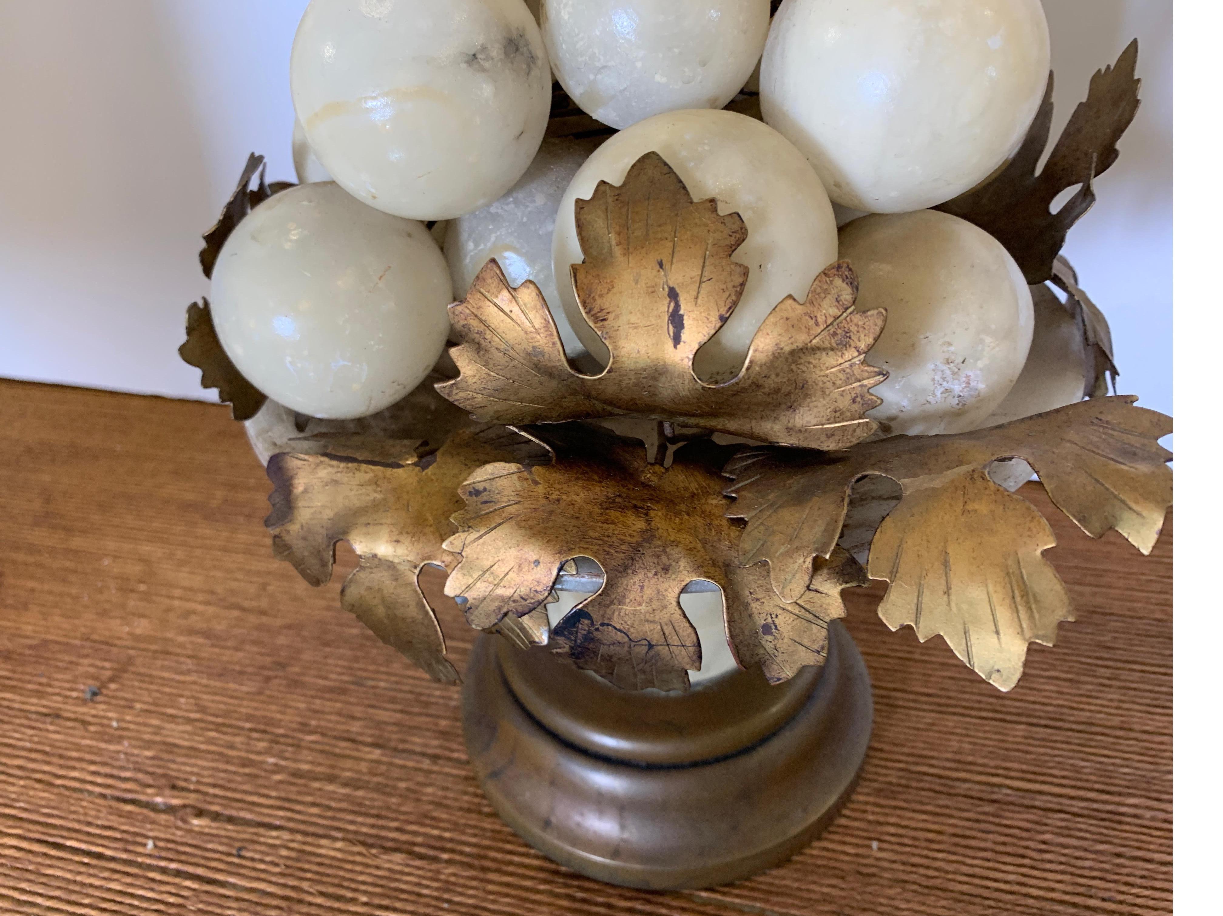 Pair of Italian Alabaster Grape Cluster Form Lamps In Good Condition In Lambertville, NJ