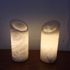 Pair of Italian Alabaster Lamps circa 1970 in the Style of Angelo Mangiarotti