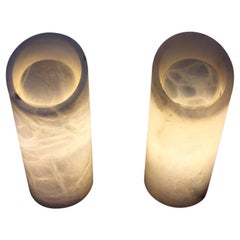 Vintage Pair of Italian Alabaster Lamps circa 1970 in the Style of Angelo Mangiarotti