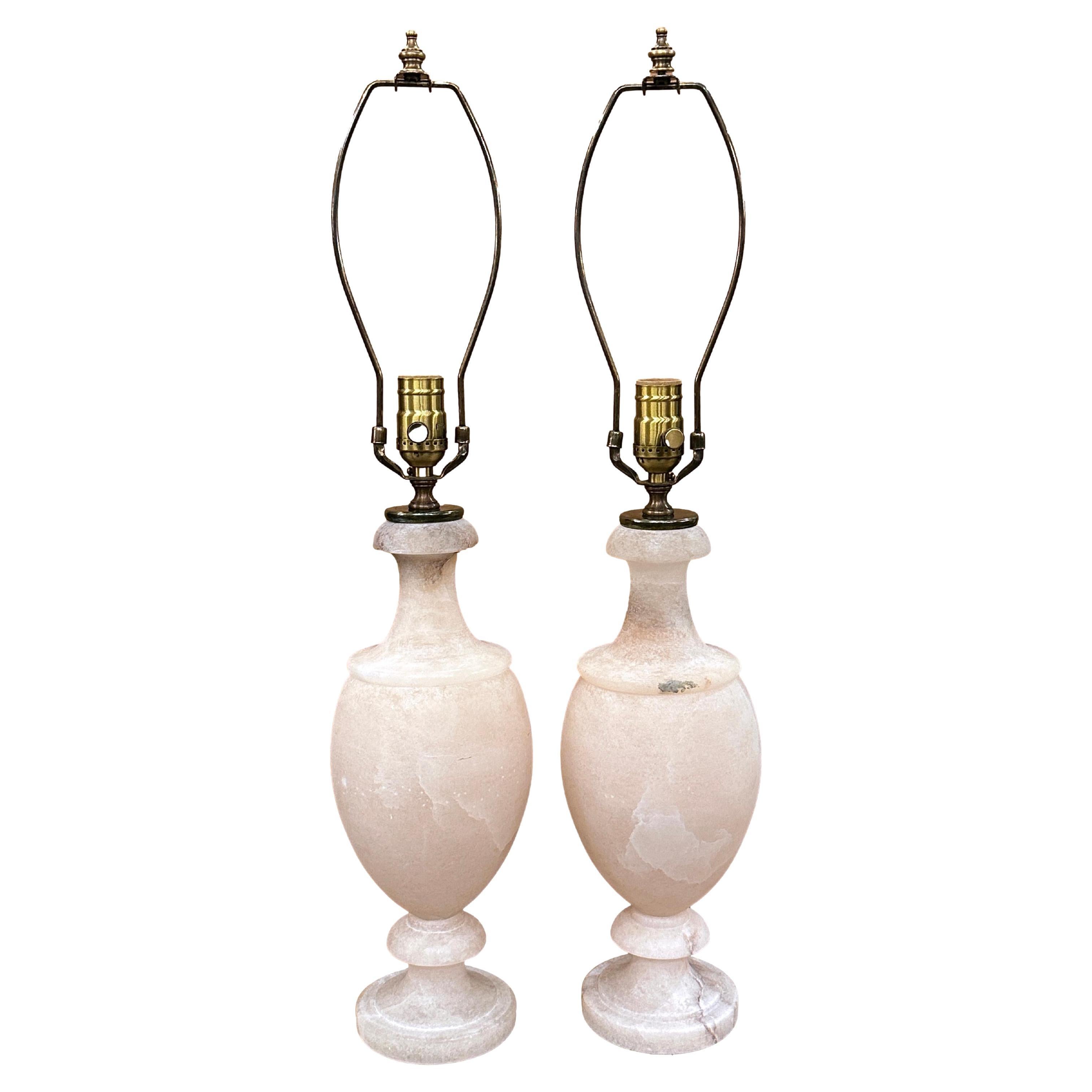 Pair of Italian Alabaster Lamps For Sale