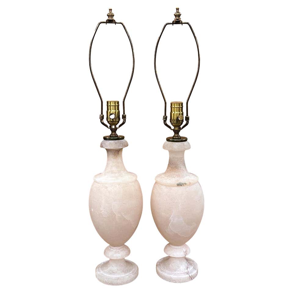 Pair of Antique Alabaster Lamps For Sale at 1stDibs