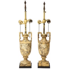 Pair of Italian Alabaster Neoclassical Urn Form Lamps