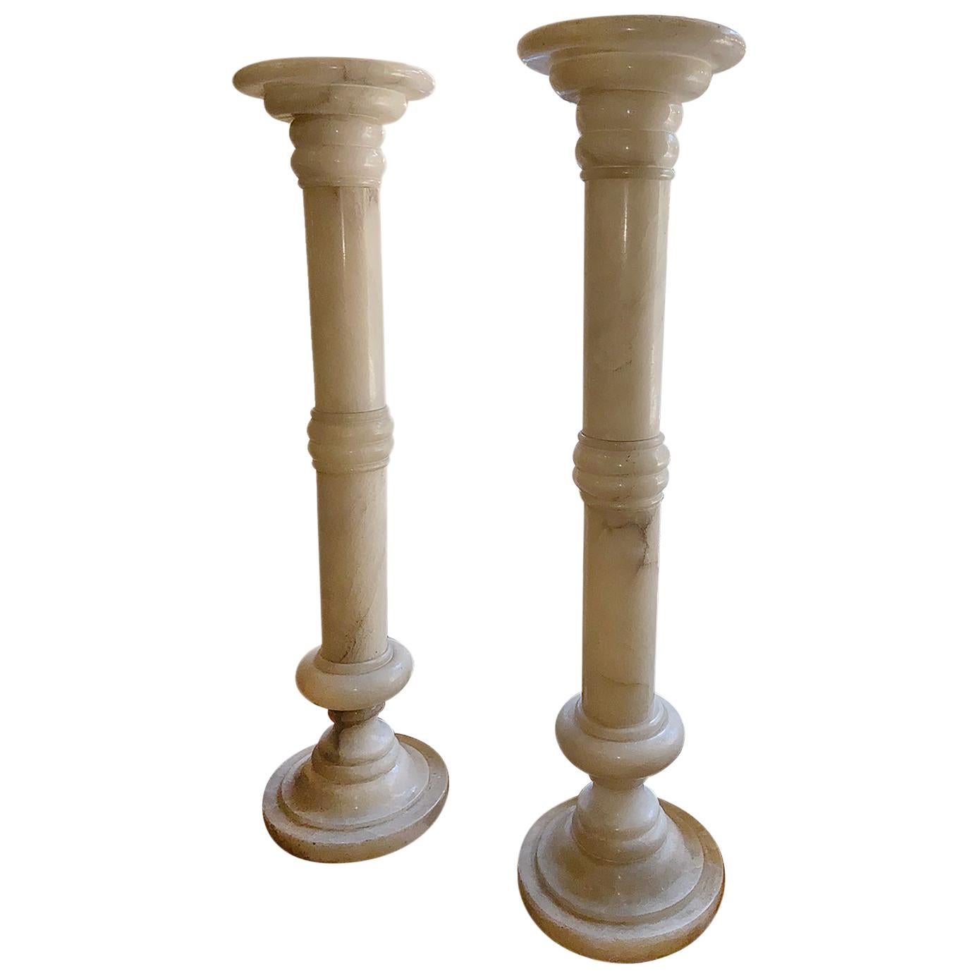 Pair of Italian Alabaster Pedestals For Sale