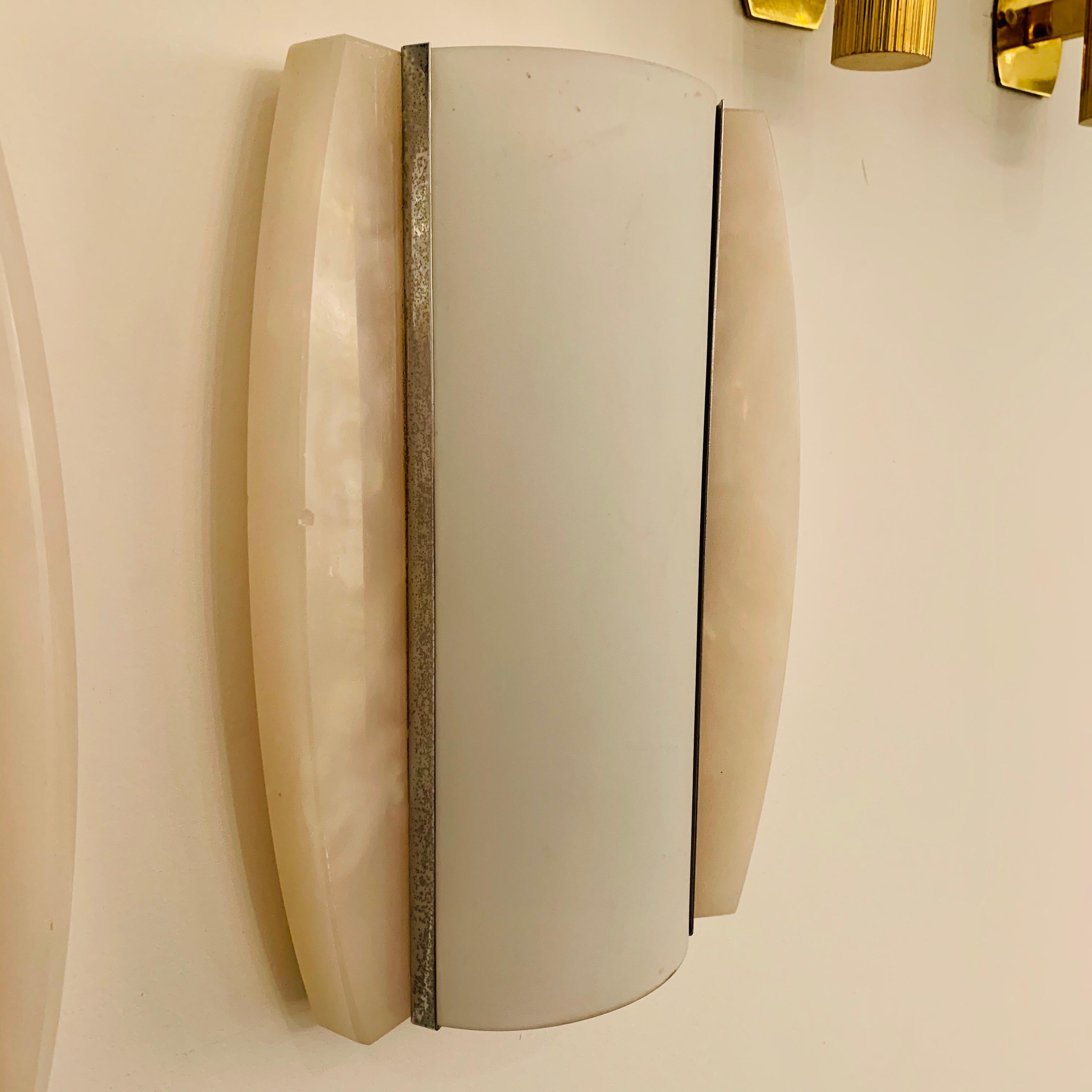Pair of Italian Alabaster 1960s Space Age Wall Lamps For Sale 4