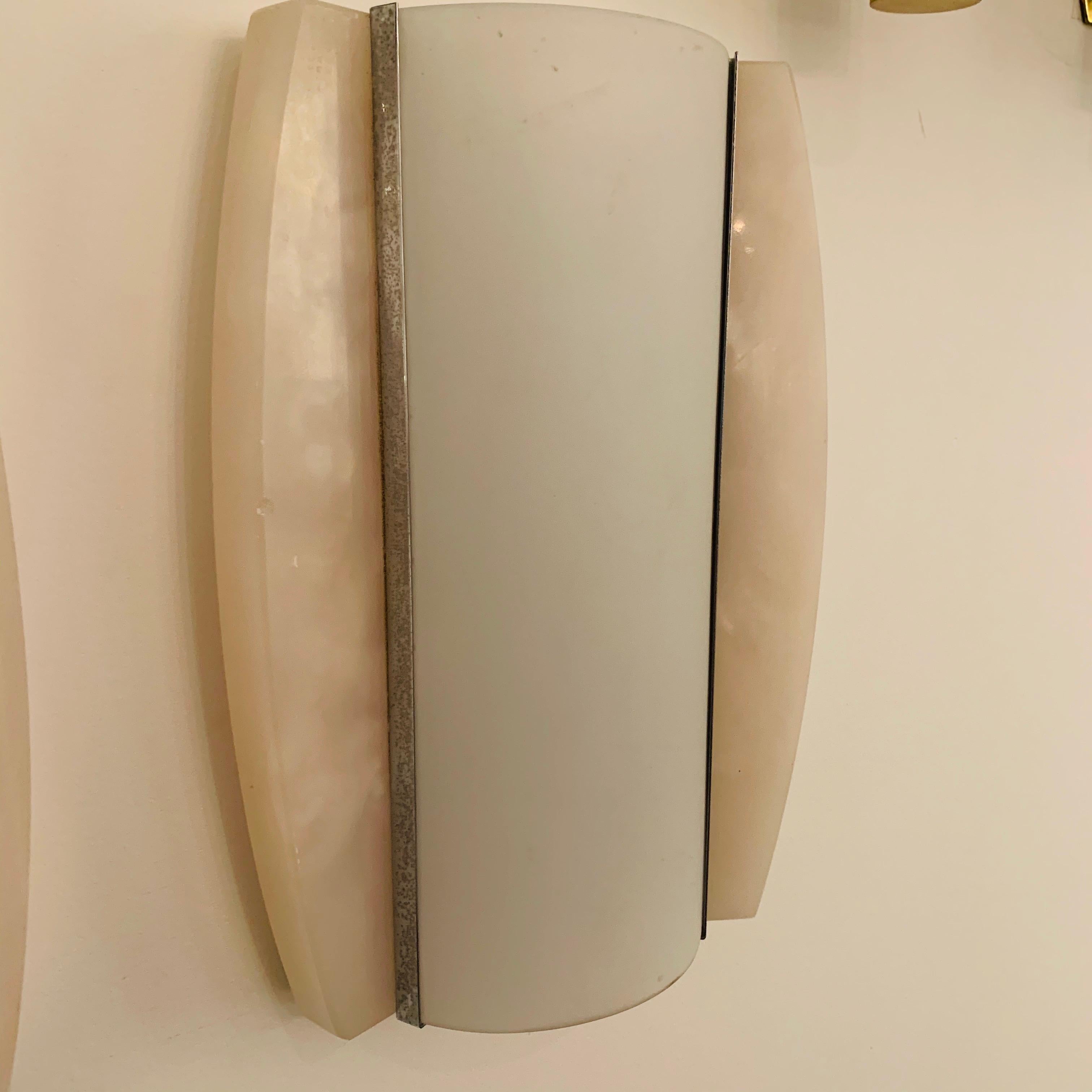 Pair of Italian Alabaster 1960s Space Age Wall Lamps For Sale 10