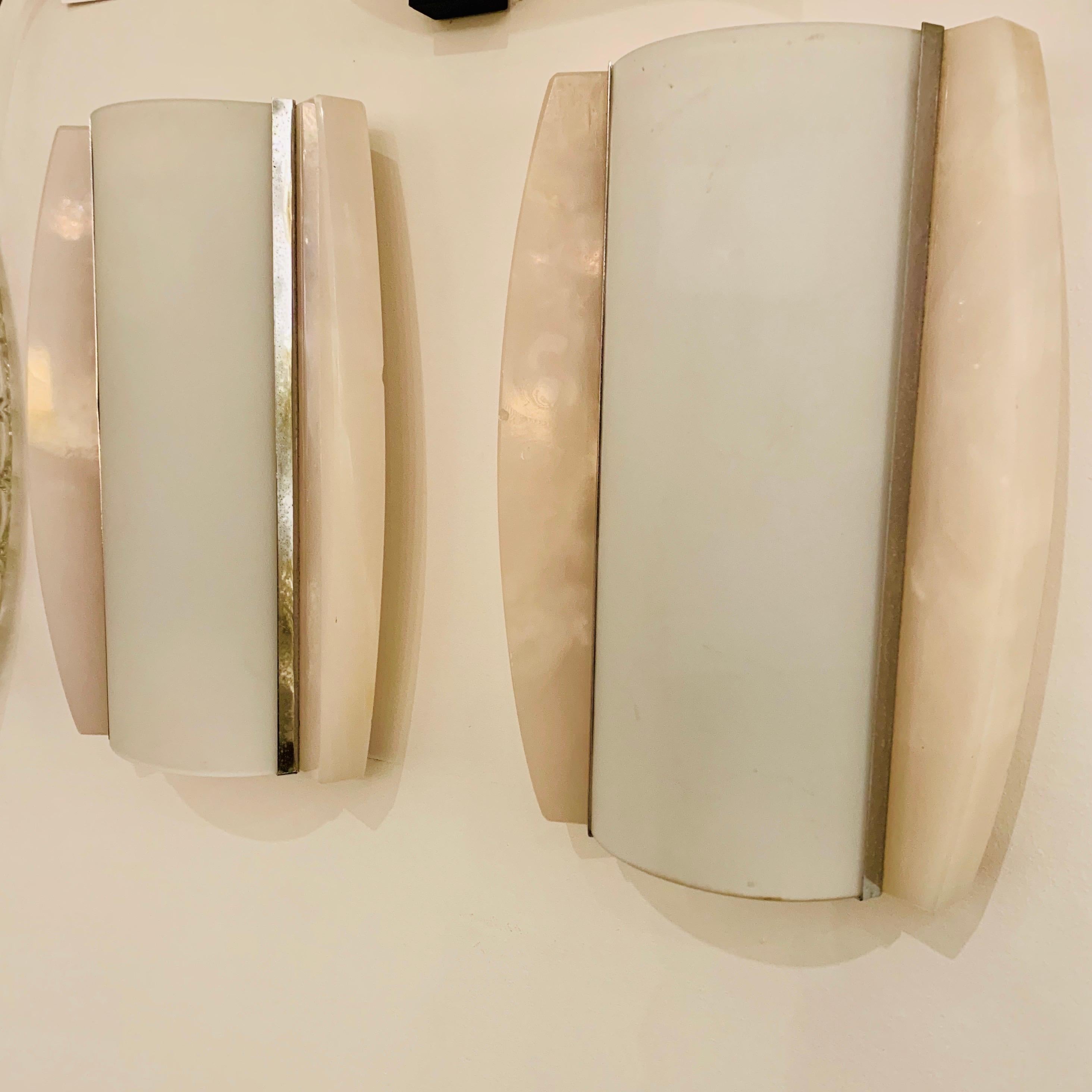 Mid-Century Modern Pair of Italian Alabaster 1960s Space Age Wall Lamps For Sale