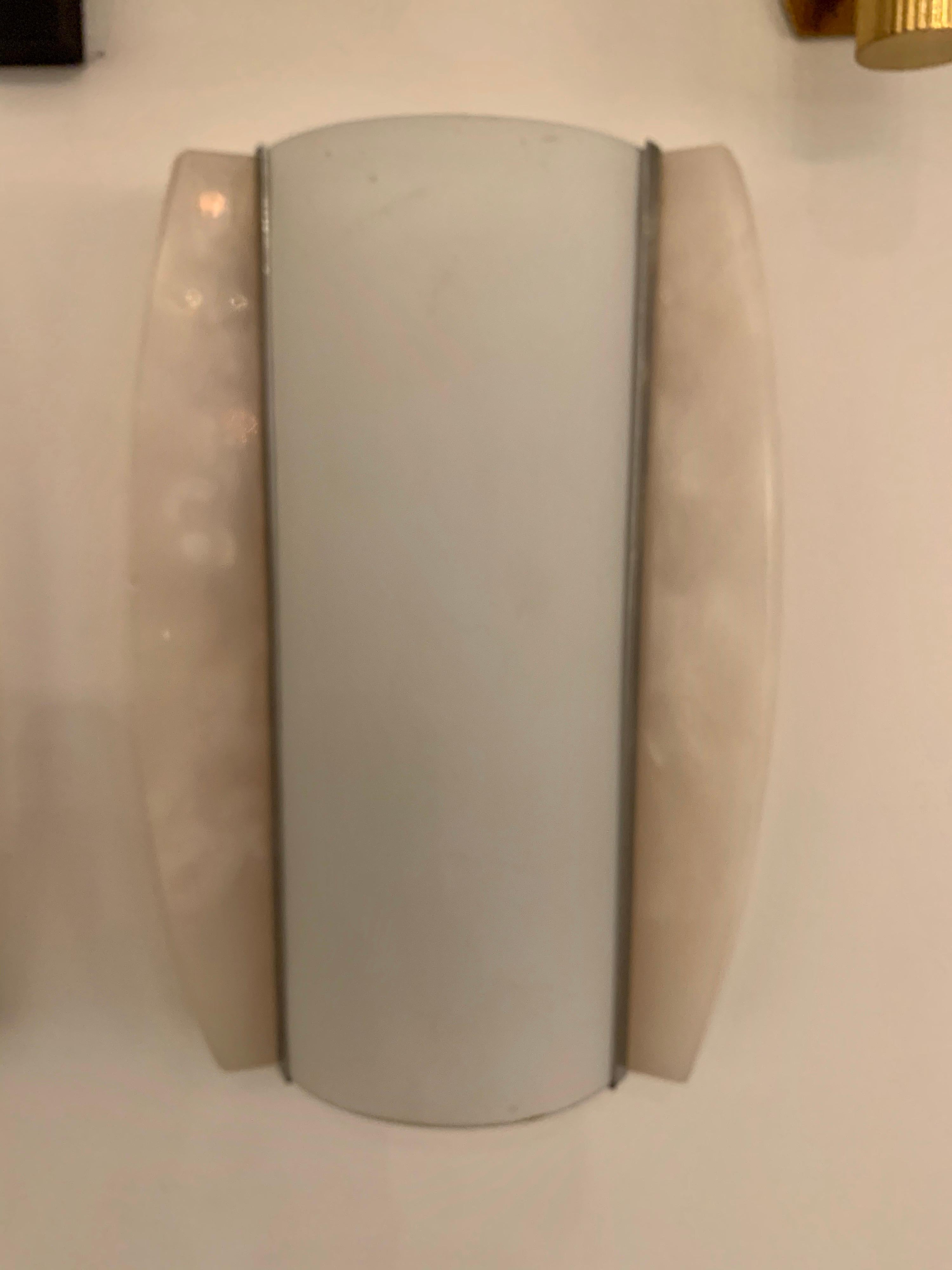 Glass Pair of Italian Alabaster 1960s Space Age Wall Lamps For Sale