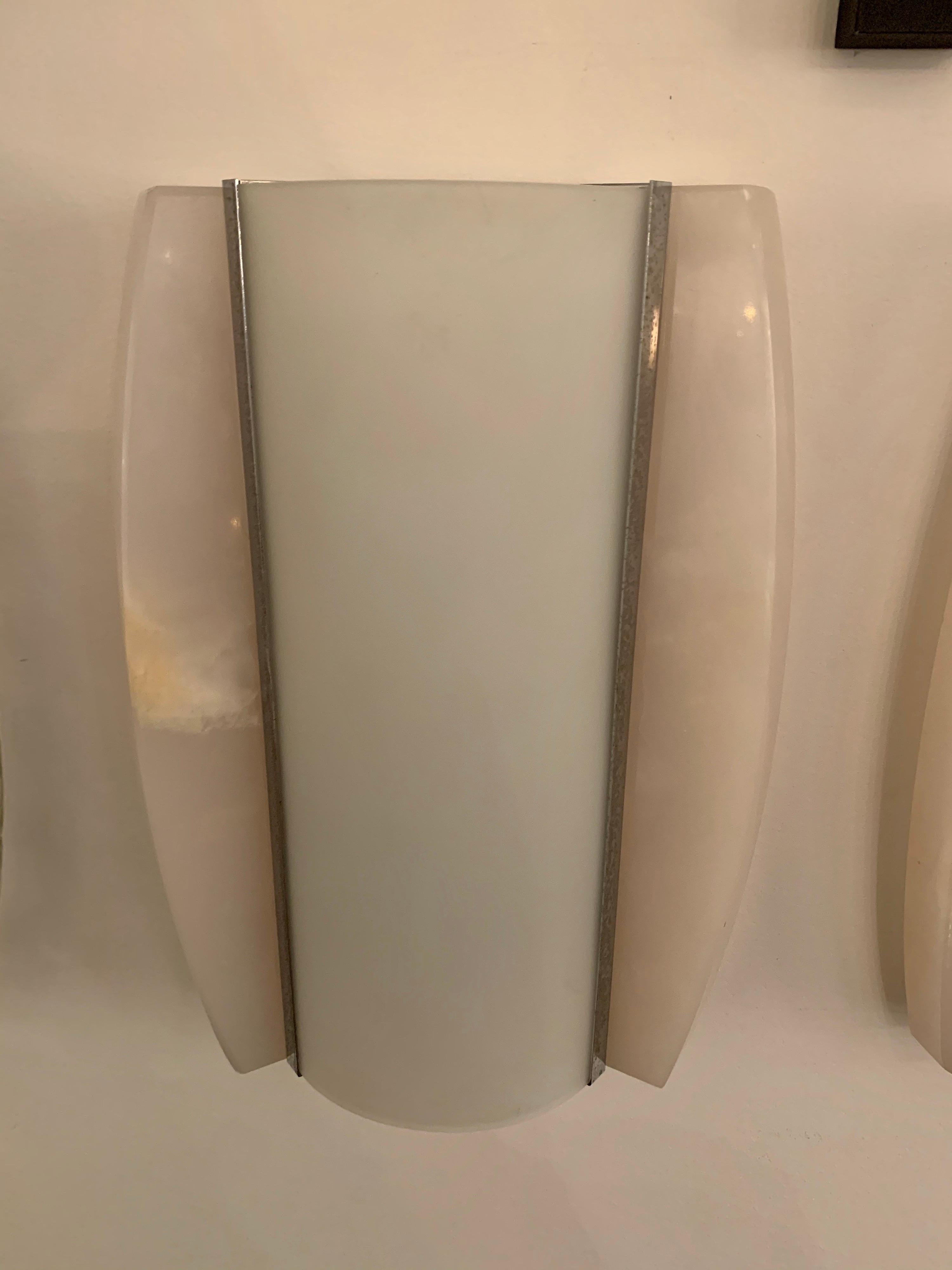 Pair of Italian Alabaster 1960s Space Age Wall Lamps For Sale 1
