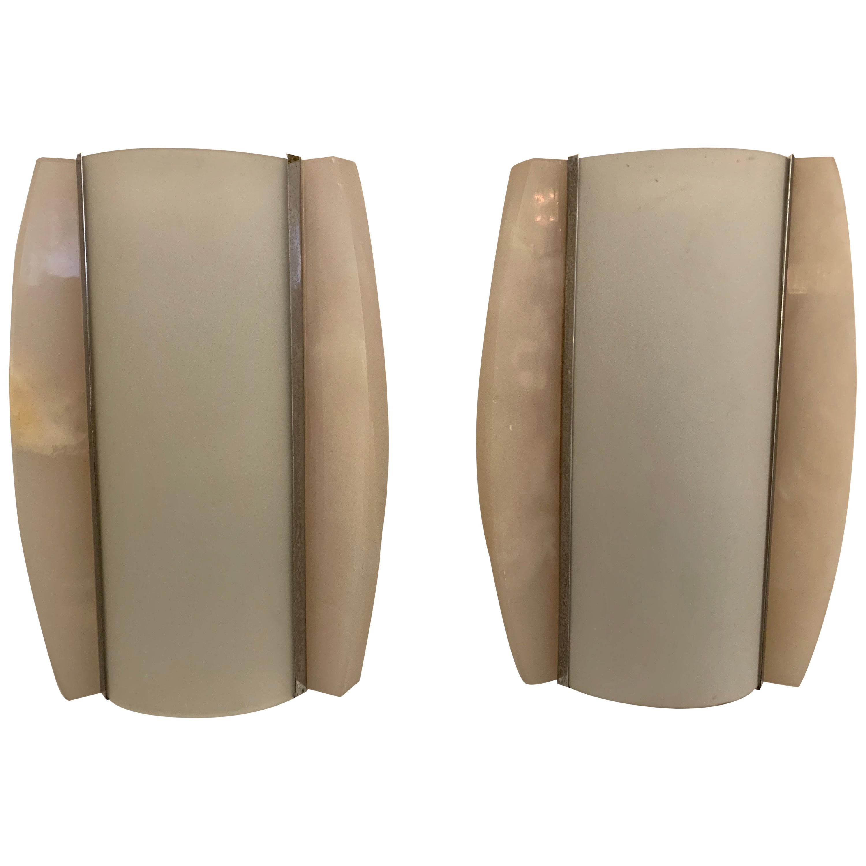Pair of Italian Alabaster 1960s Space Age Wall Lamps For Sale