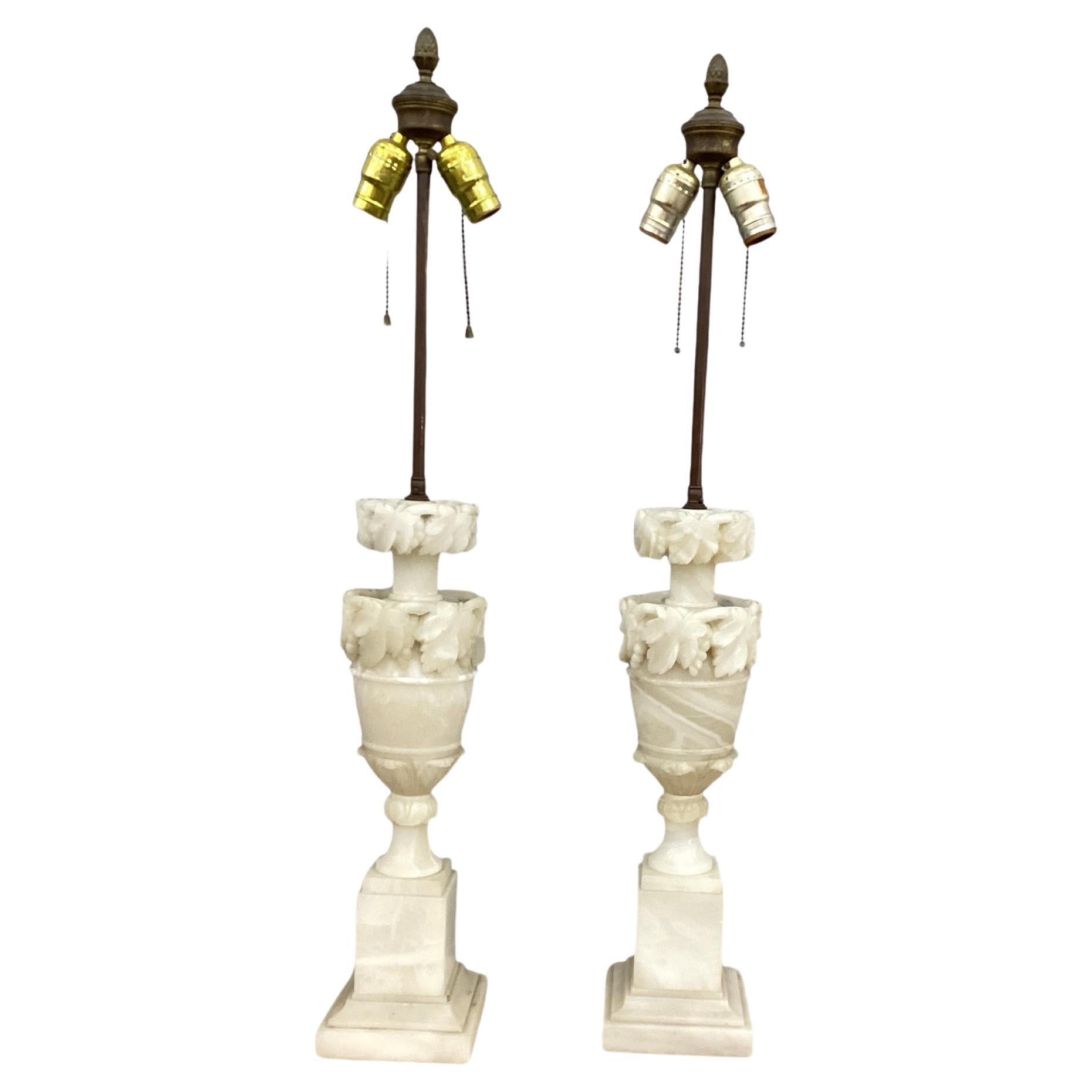 Pair of Italian Alabaster Urn Lamps
