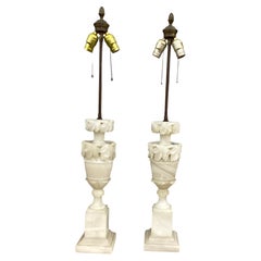 Retro Pair of Italian Alabaster Urn Lamps 