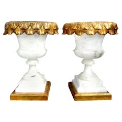 Pair of Italian Alabaster Urn Lamps on Giltwood Bases