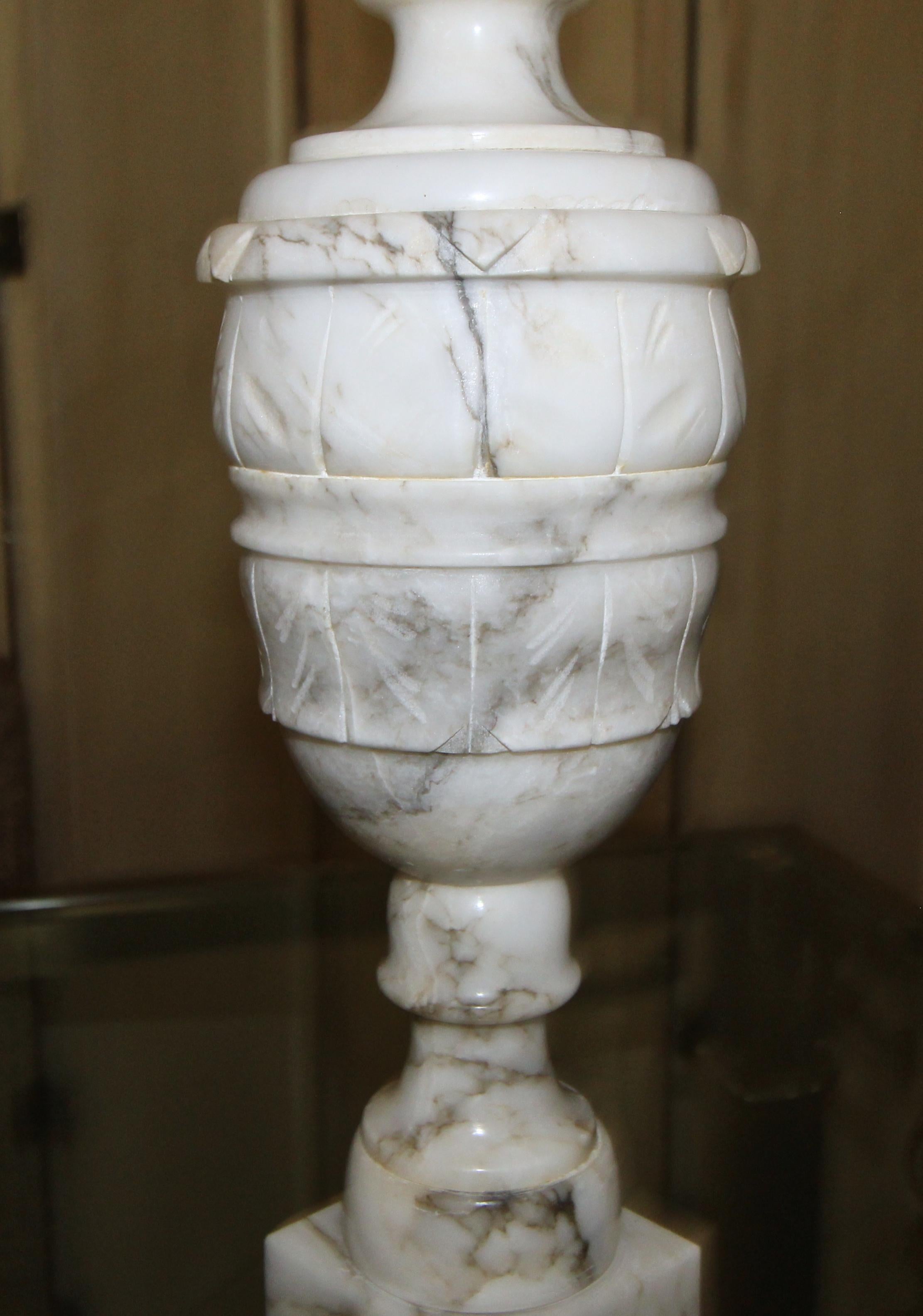 Pair of Italian Alabaster Urn Motif Table Lamps 7