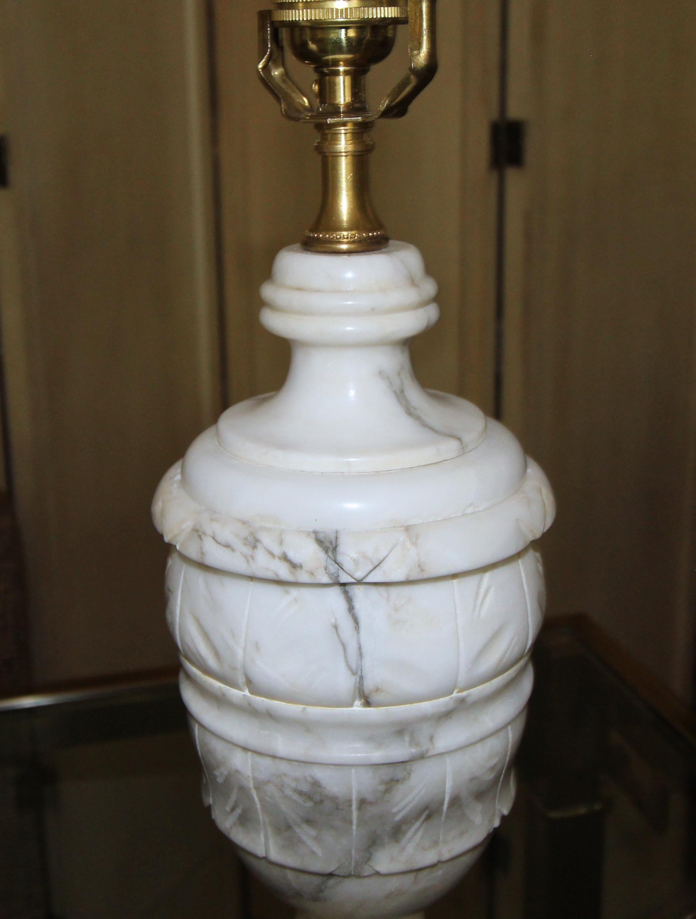 Pair of Italian Alabaster Urn Motif Table Lamps 8