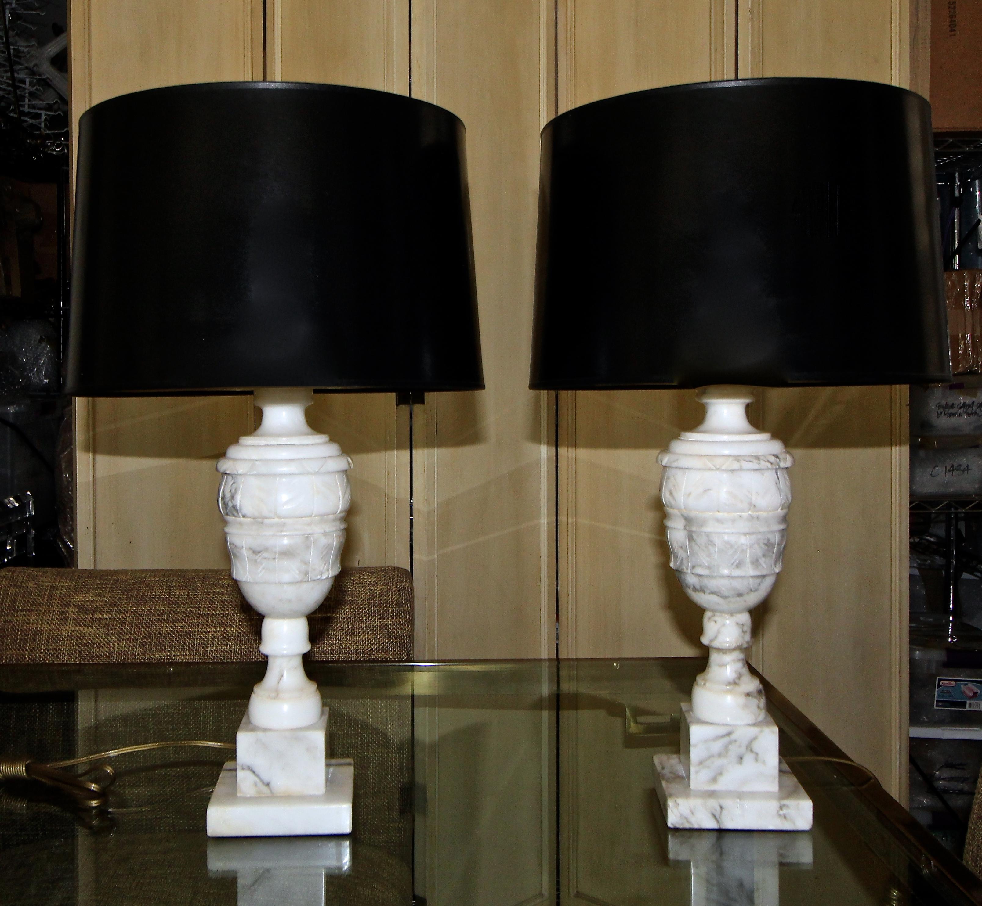 Pair of Italian Alabaster Urn Motif Table Lamps 12