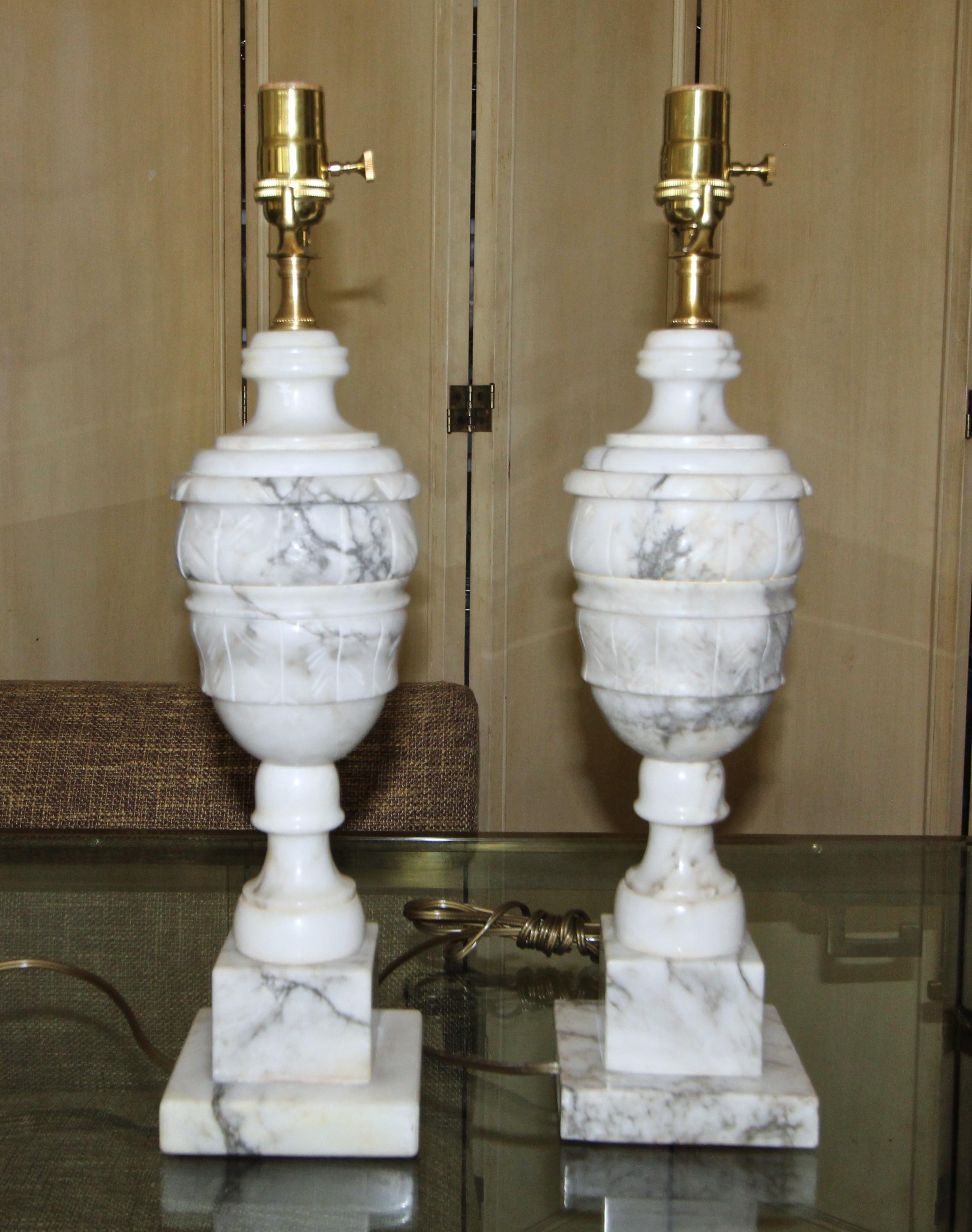 Pair of Italian Alabaster Urn Motif Table Lamps 1