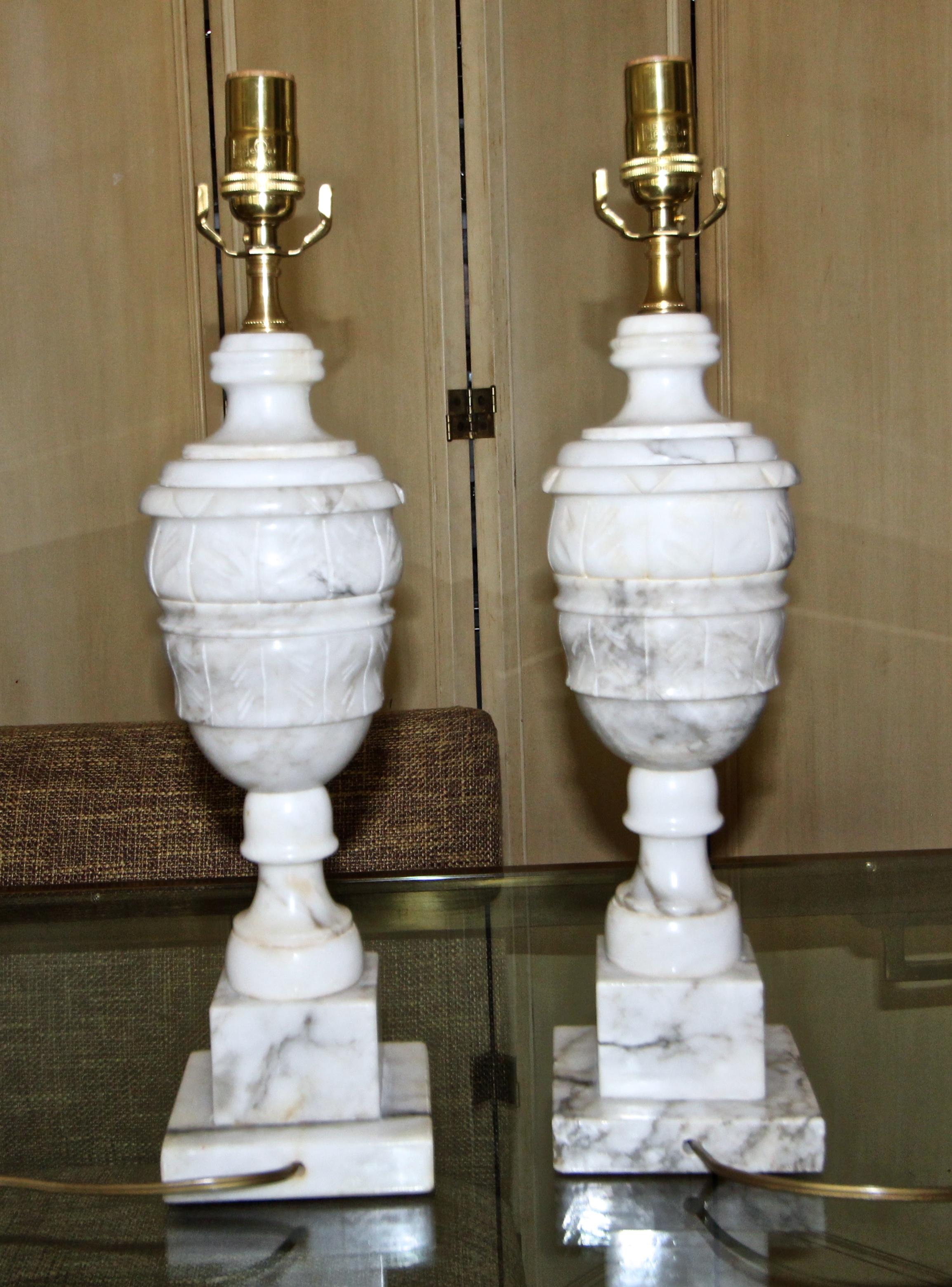 Pair of Italian Alabaster Urn Motif Table Lamps 2