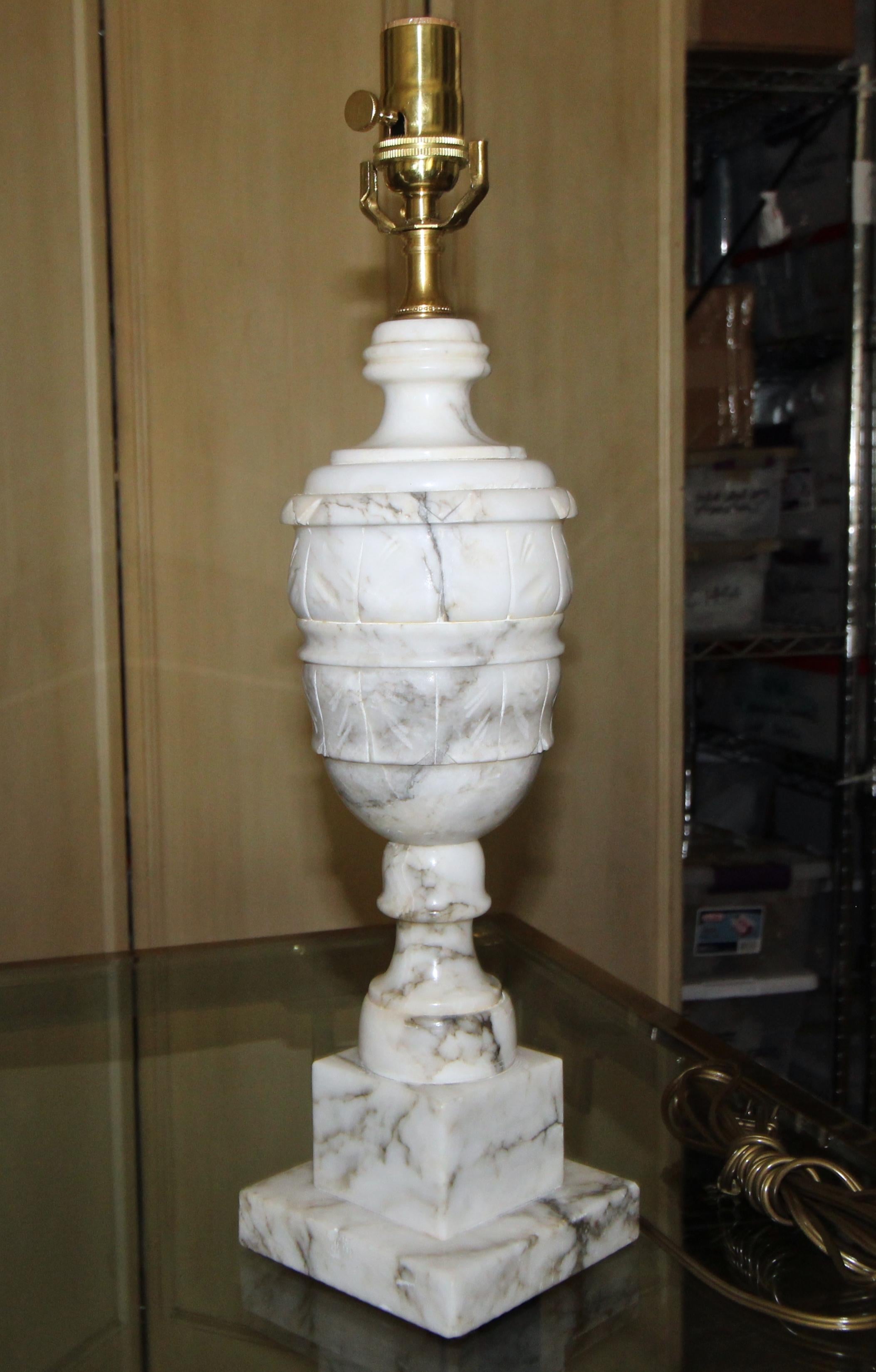 Pair of Italian Alabaster Urn Motif Table Lamps 3