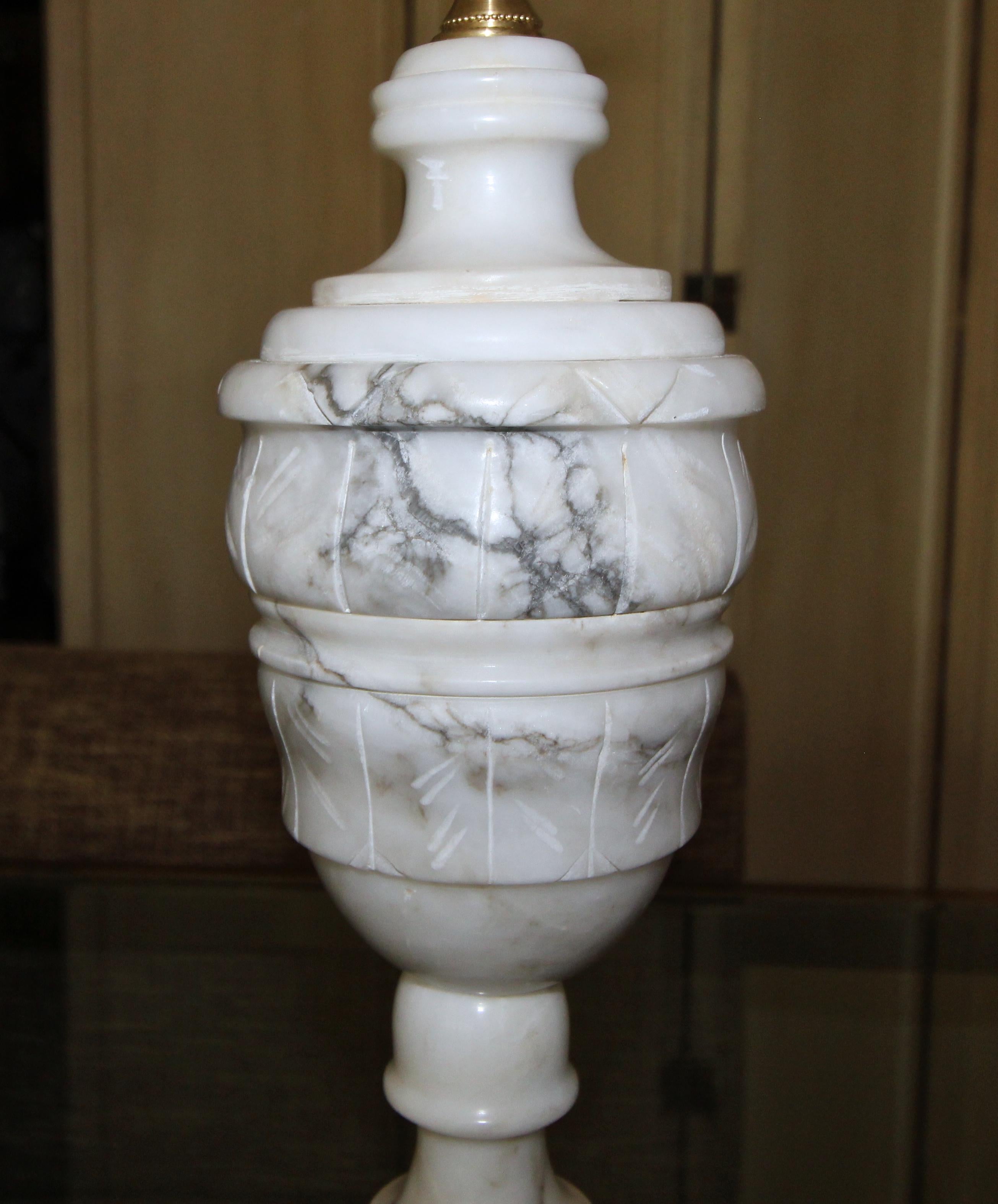 Pair of Italian Alabaster Urn Motif Table Lamps 4