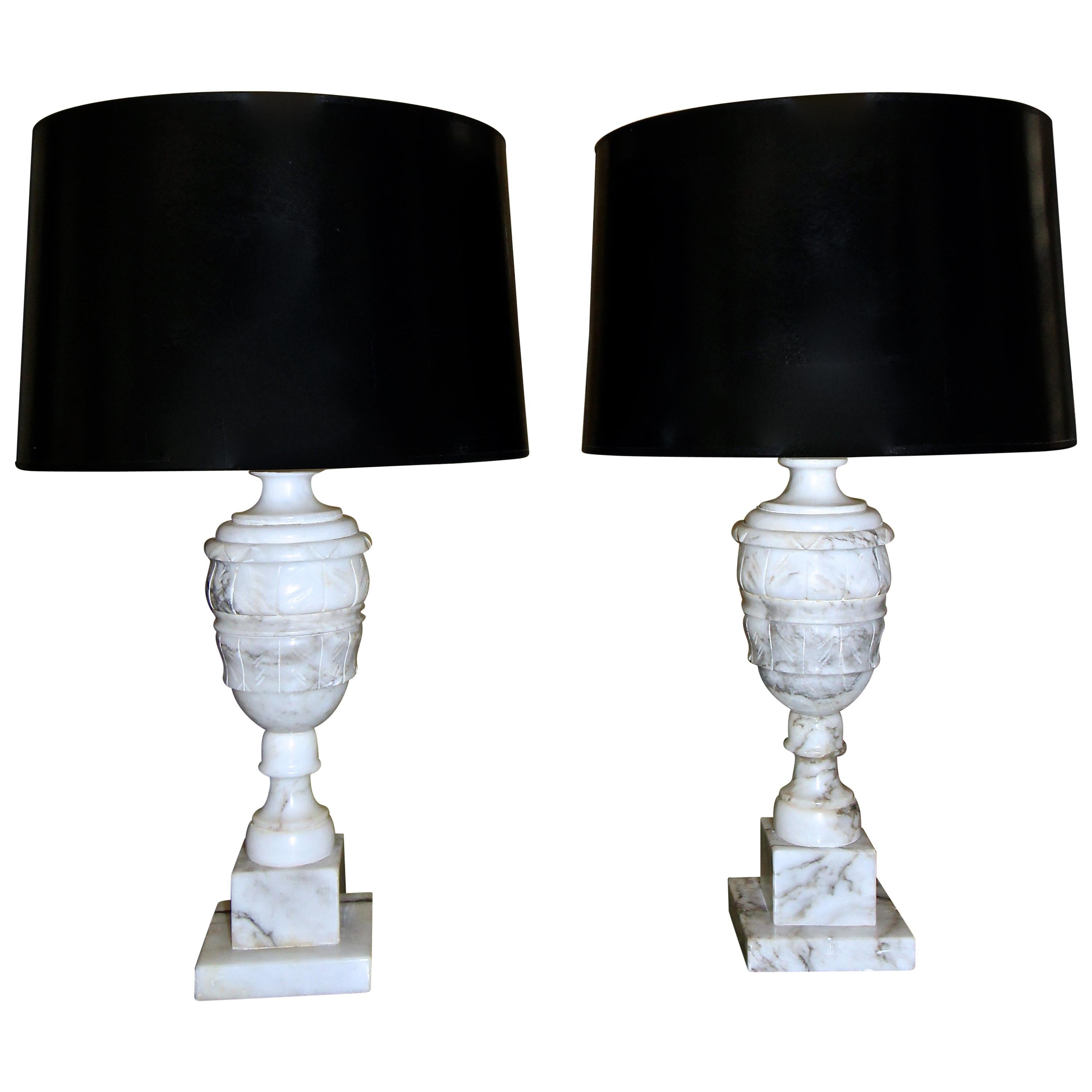 Pair of Italian Alabaster Urn Motif Table Lamps
