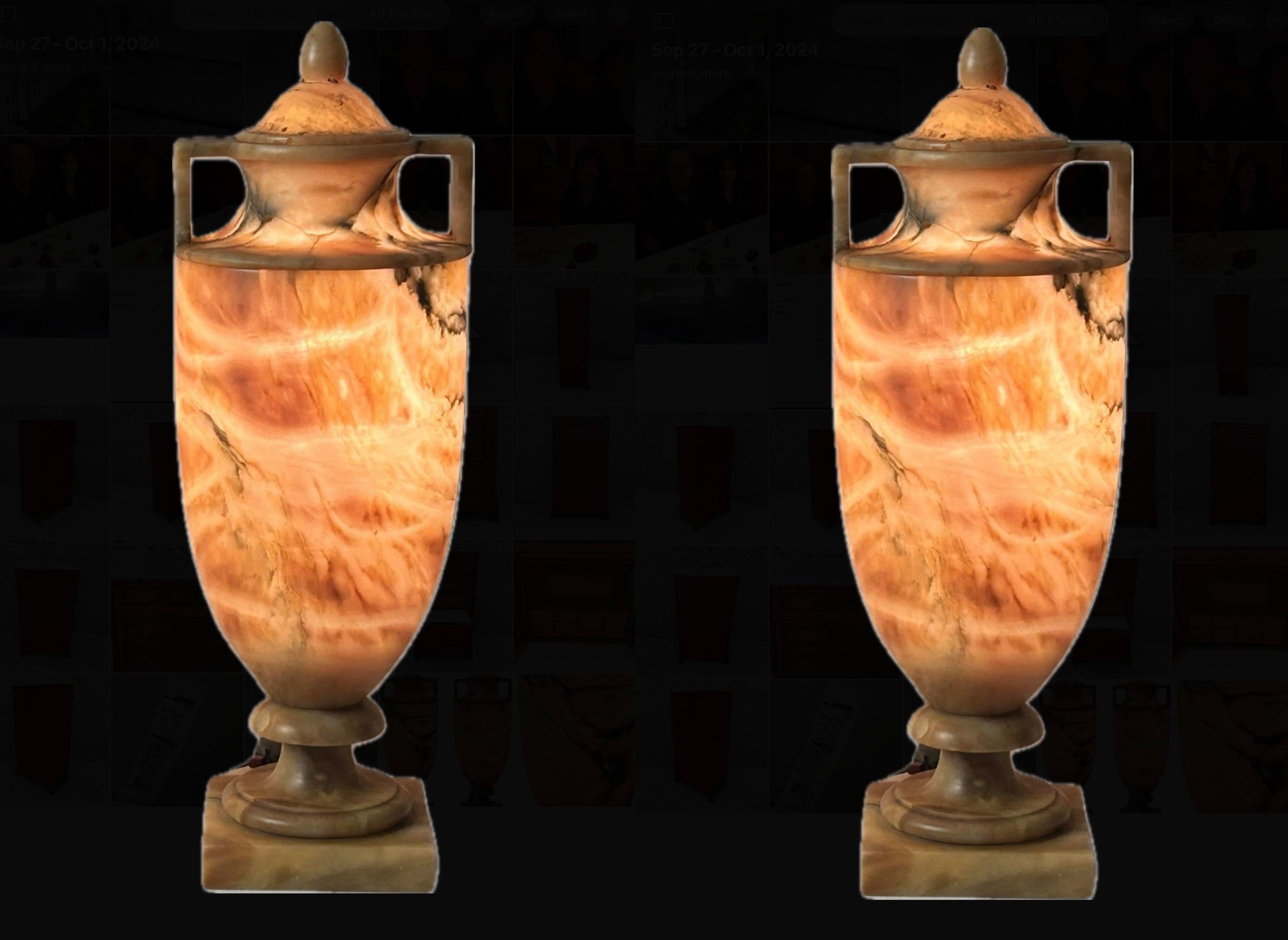 Paire de lampes de table italiennes en forme d'urne en albâtre en vente 8