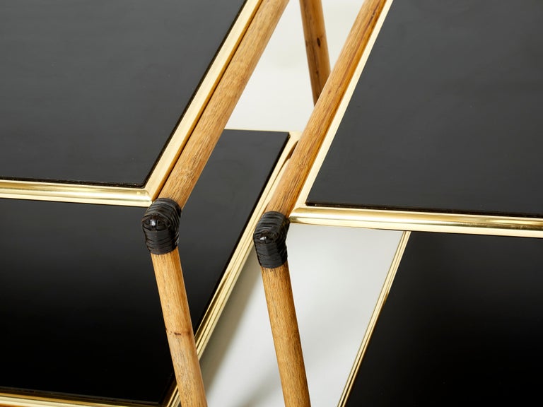 Pair of Italian Alberto Smania bamboo brass black wood side tables 1970s In Good Condition For Sale In Paris, FR
