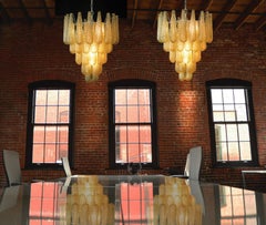 Pair of Italian Amber Crystal Chandelier, Murano