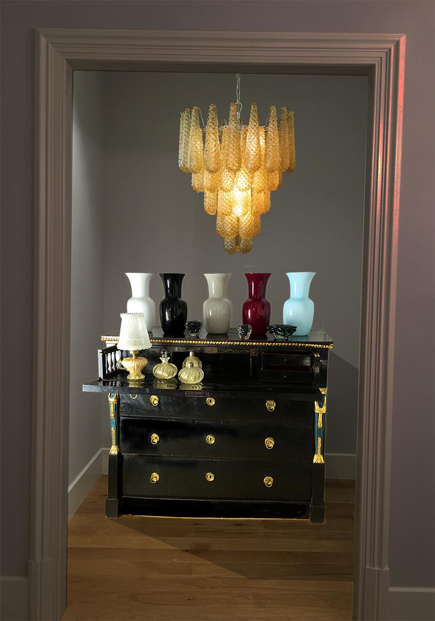 20th Century Pair of Italian Amber Crystal Chandelier, Murano For Sale