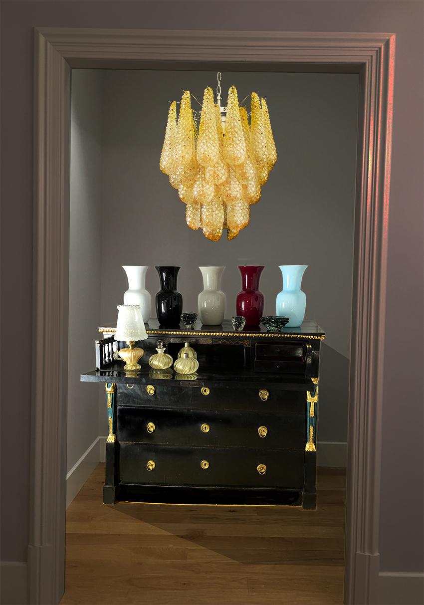 Pair of Italian 41 Amber Crystal petals Chandeliers, Murano For Sale 9