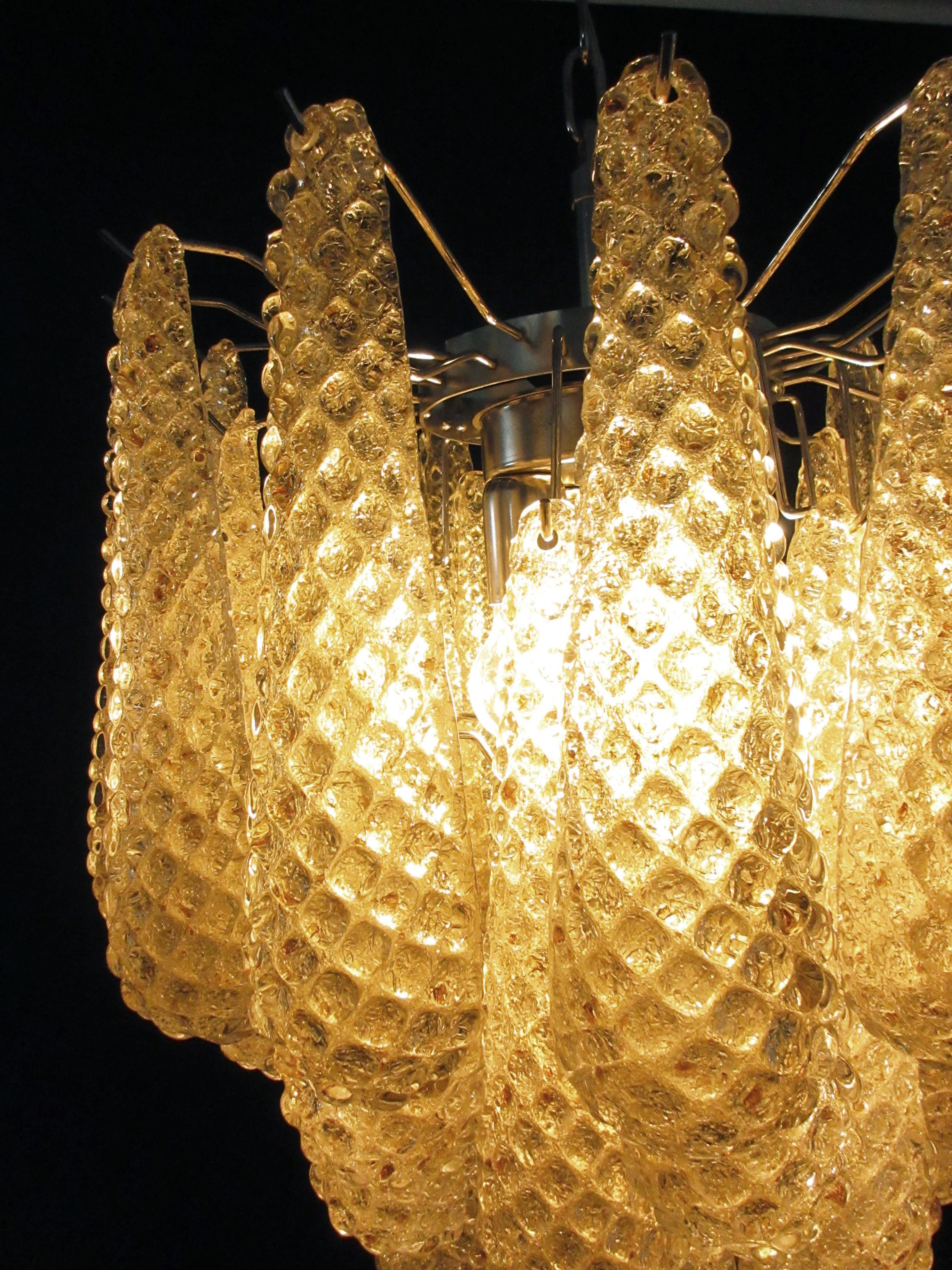 Pair of Italian Amber Crystal Chandeliers, Murano 6