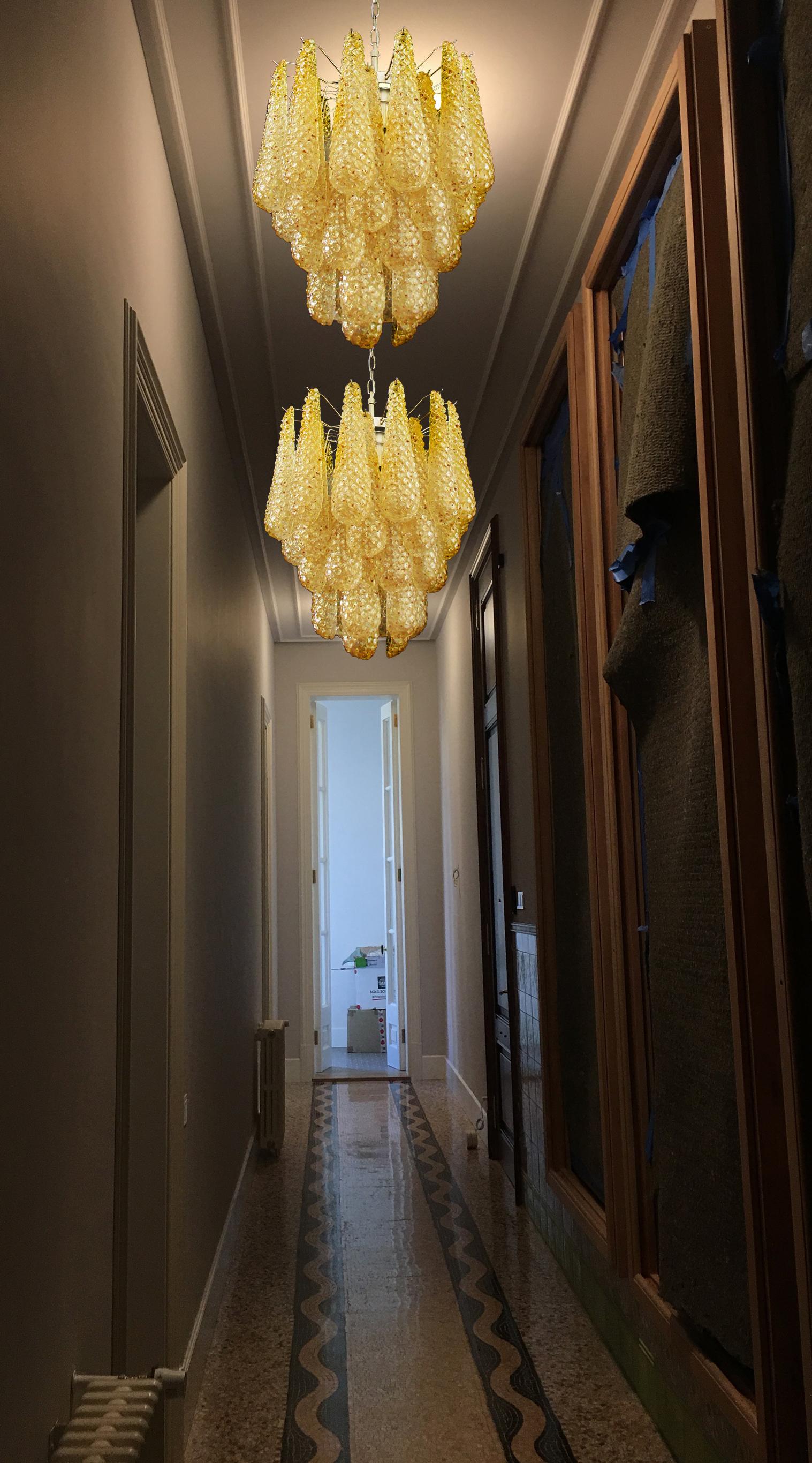 Pair of Italian 41 Amber Crystal petals Chandeliers, Murano For Sale 11