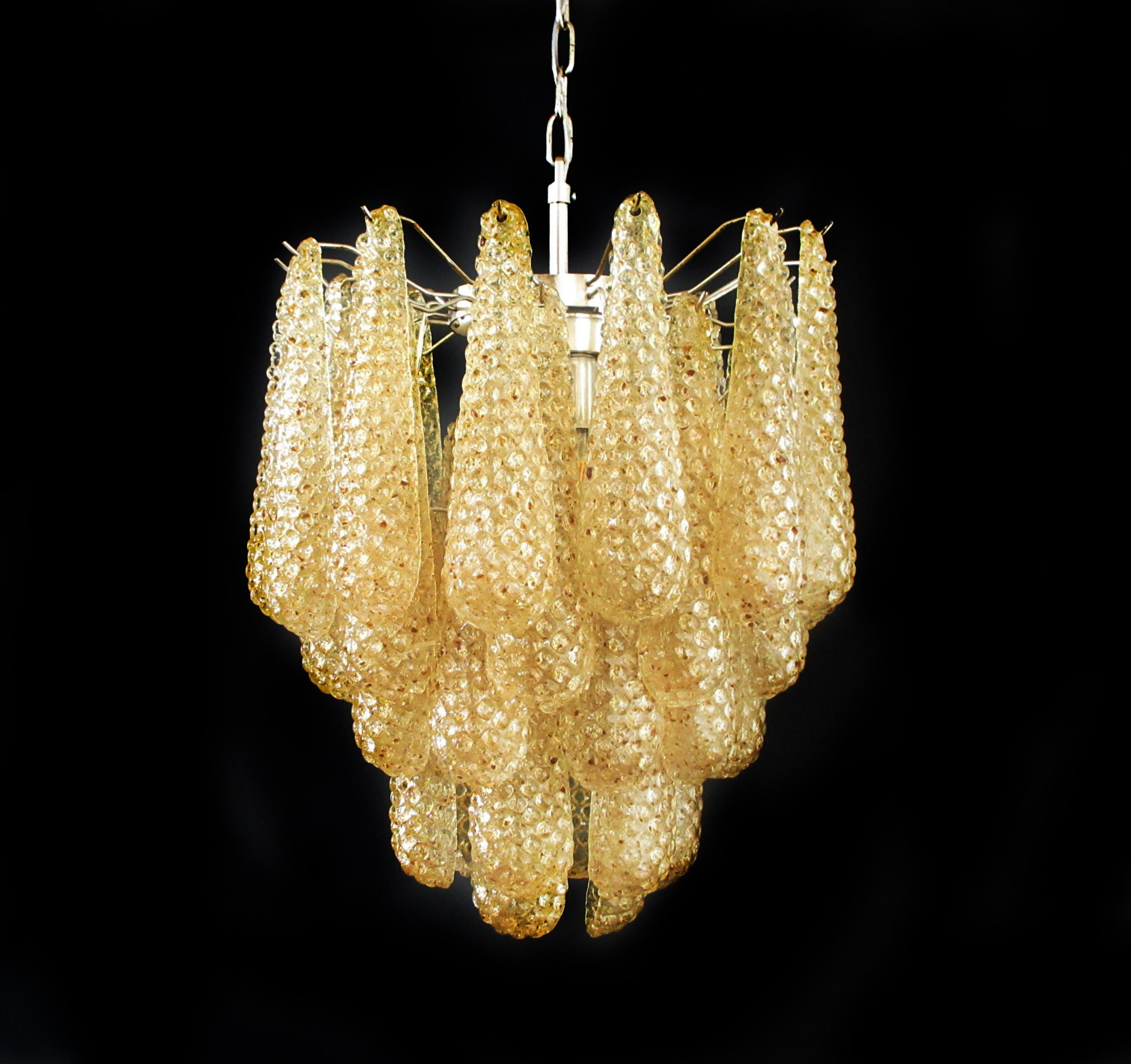 Pair of Italian Amber Crystal Chandeliers, Murano 12