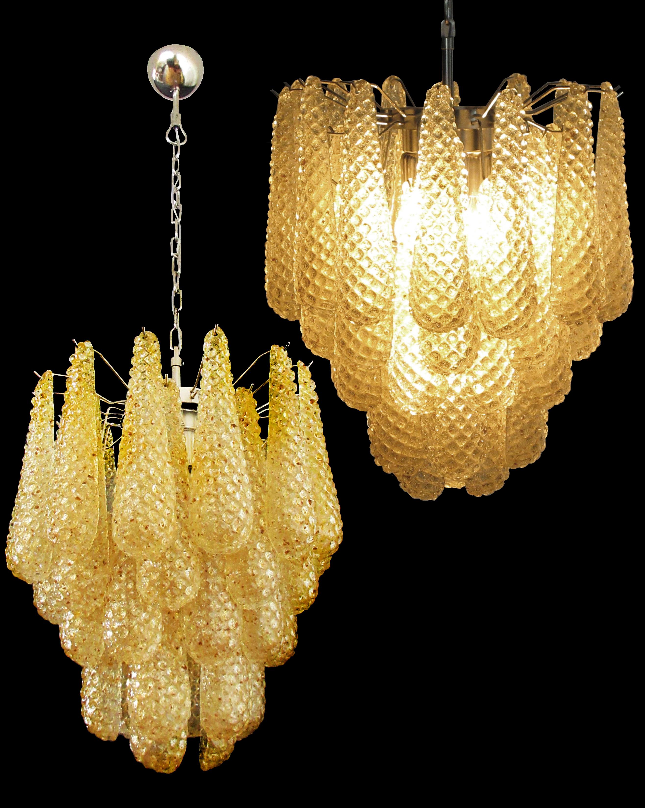 Pair of Italian Amber Crystal Chandeliers, Murano 13