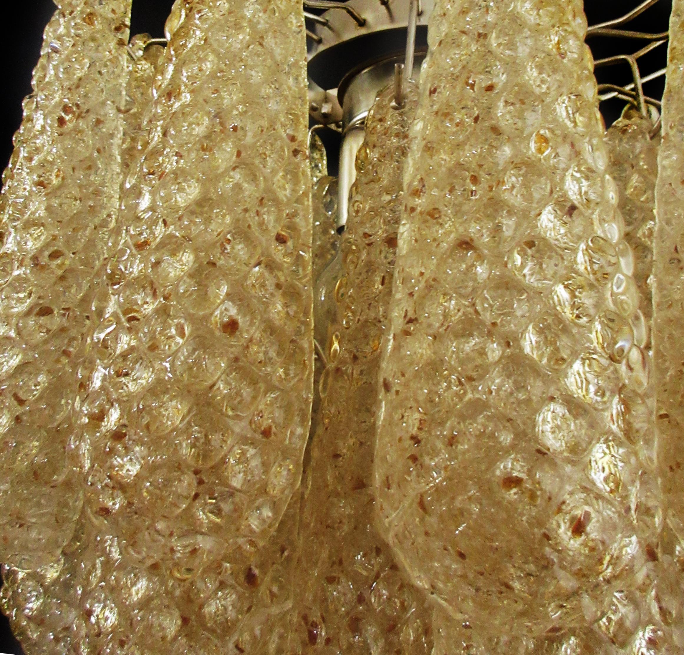 Pair of Italian 41 Amber Crystal petals Chandeliers, Murano For Sale 4