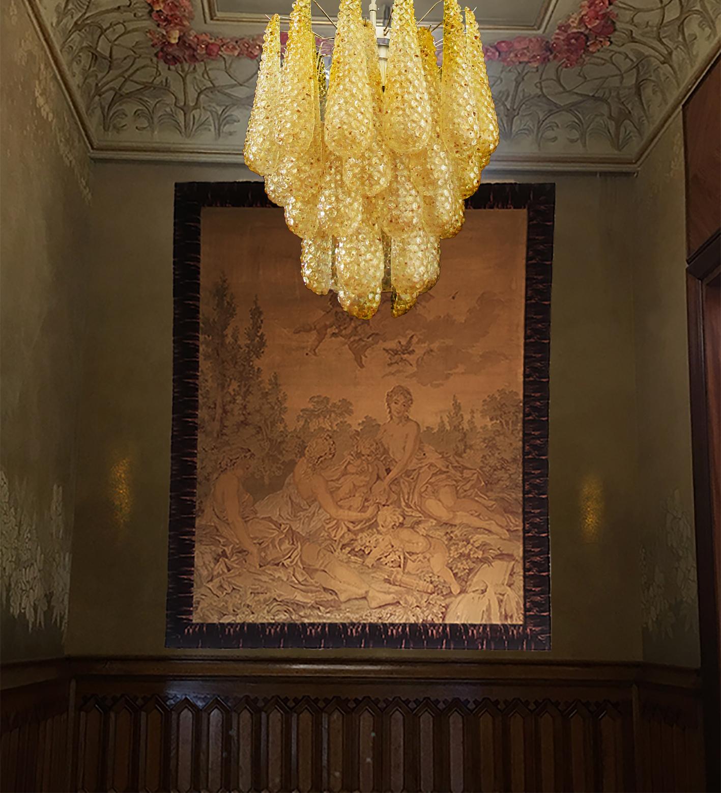 Pair of Italian 41 Amber Crystal petals Chandeliers, Murano For Sale 7