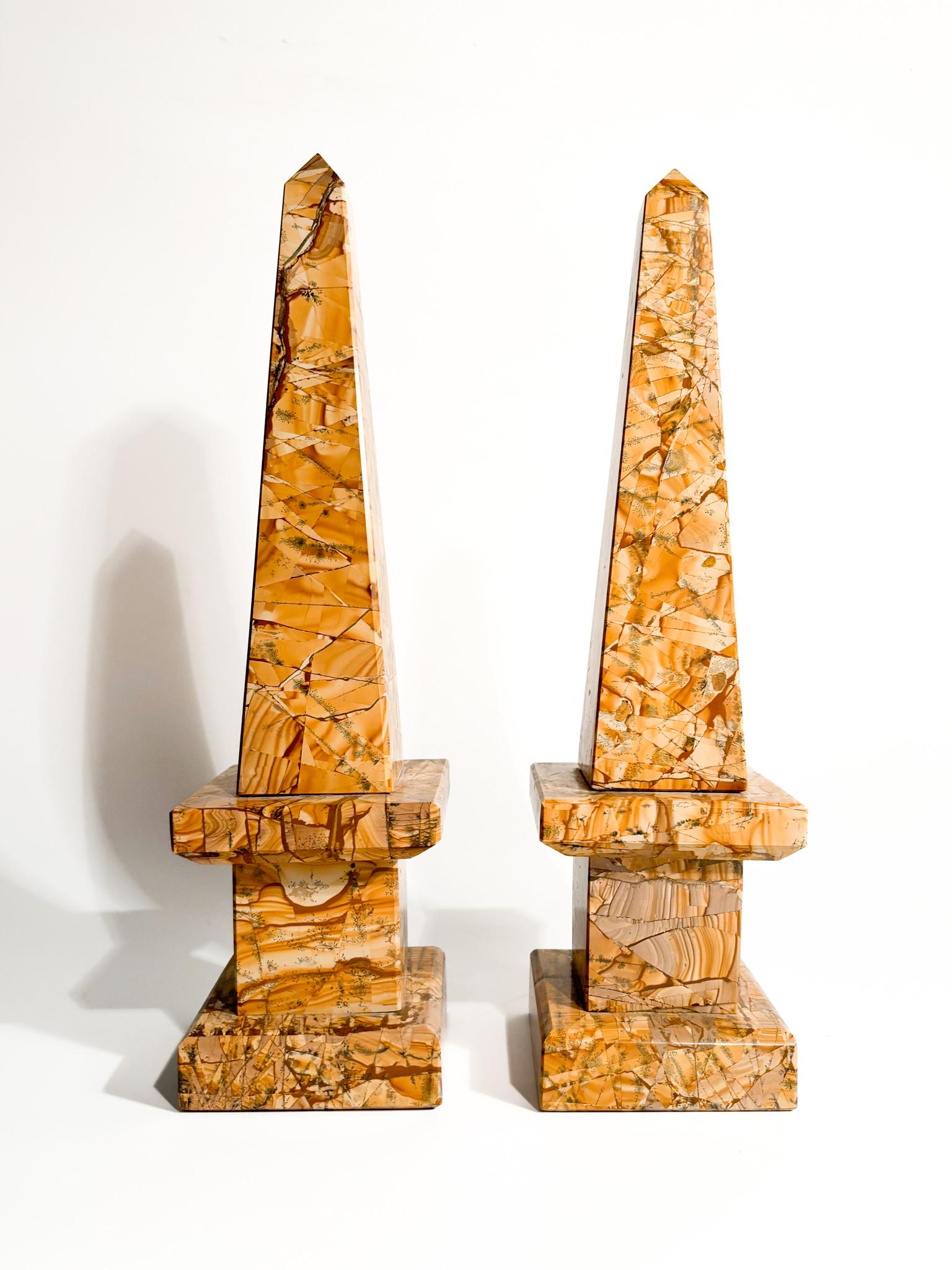 Pair of Italian Amber Marble Obelisks from the 1960s For Sale 5